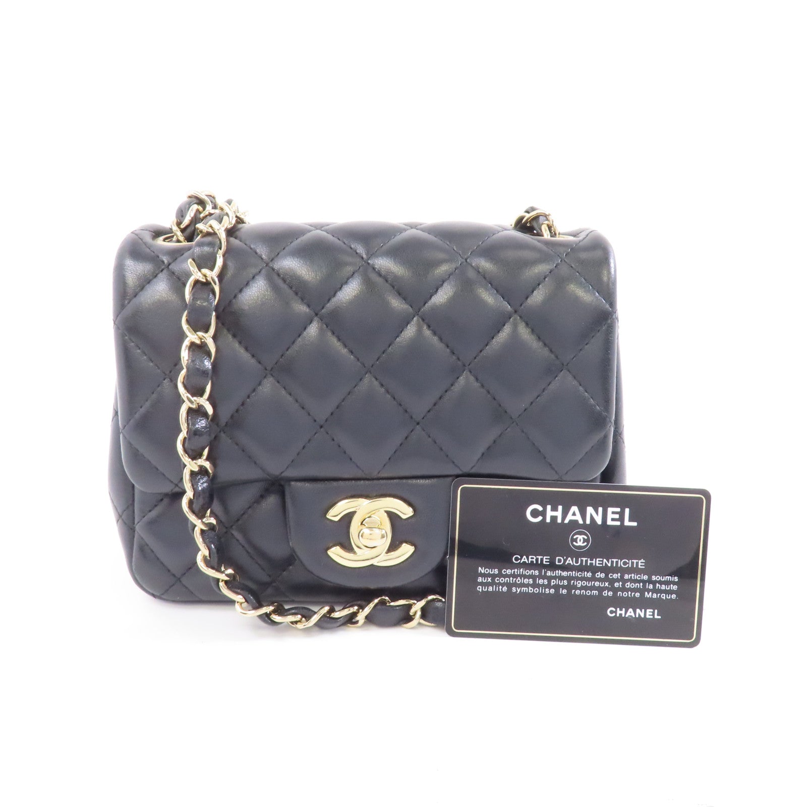CHANEL 菱格羊皮皮革Classic Flap 17cm金扣鏈帶肩背袋黑色