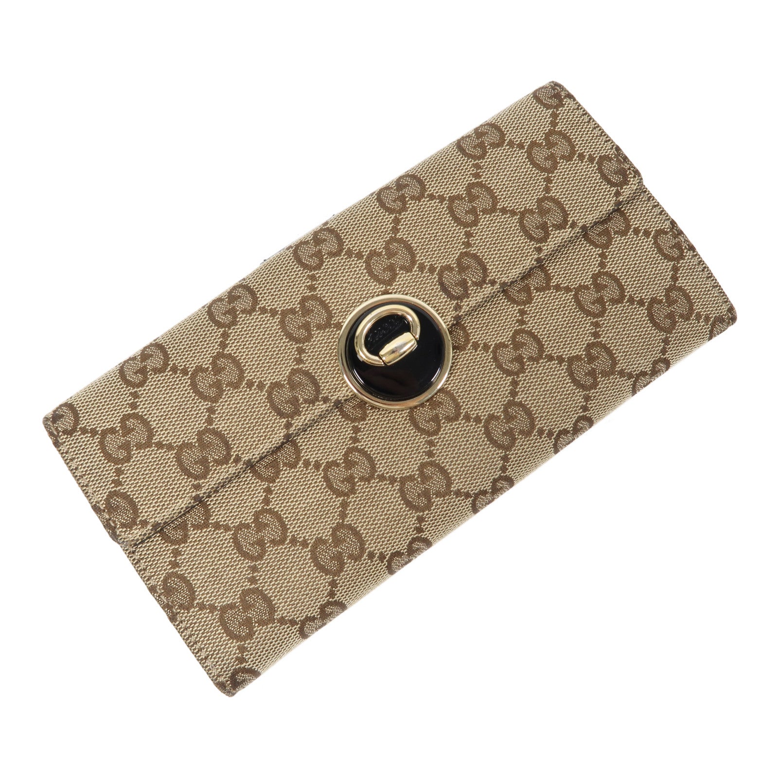 GUCCI 帆布Long Wallet銀扣長錢包啡色