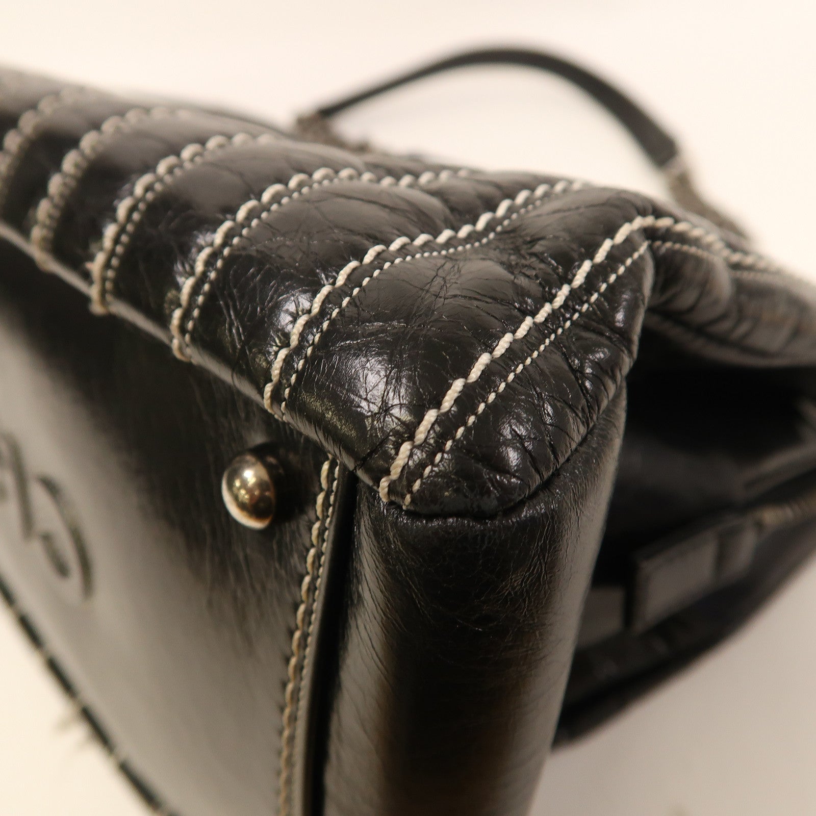 CHANEL 牛皮皮革Shoulder Bag銀扣肩背袋黑色