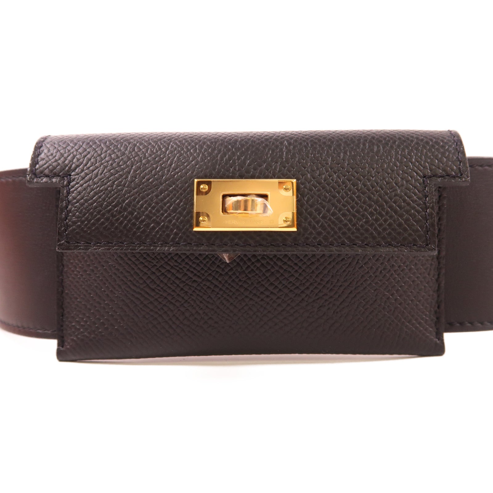 HERMES 【激減優惠】Swift皮革/Epsom皮革Kelly Pocket Bag Strap金扣肩帶Noir