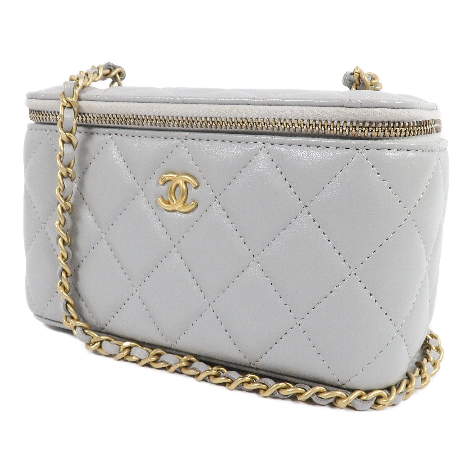 CHANEL 羊皮皮革Vanity Case With Gold Ball鏈帶手挽肩背兩用袋