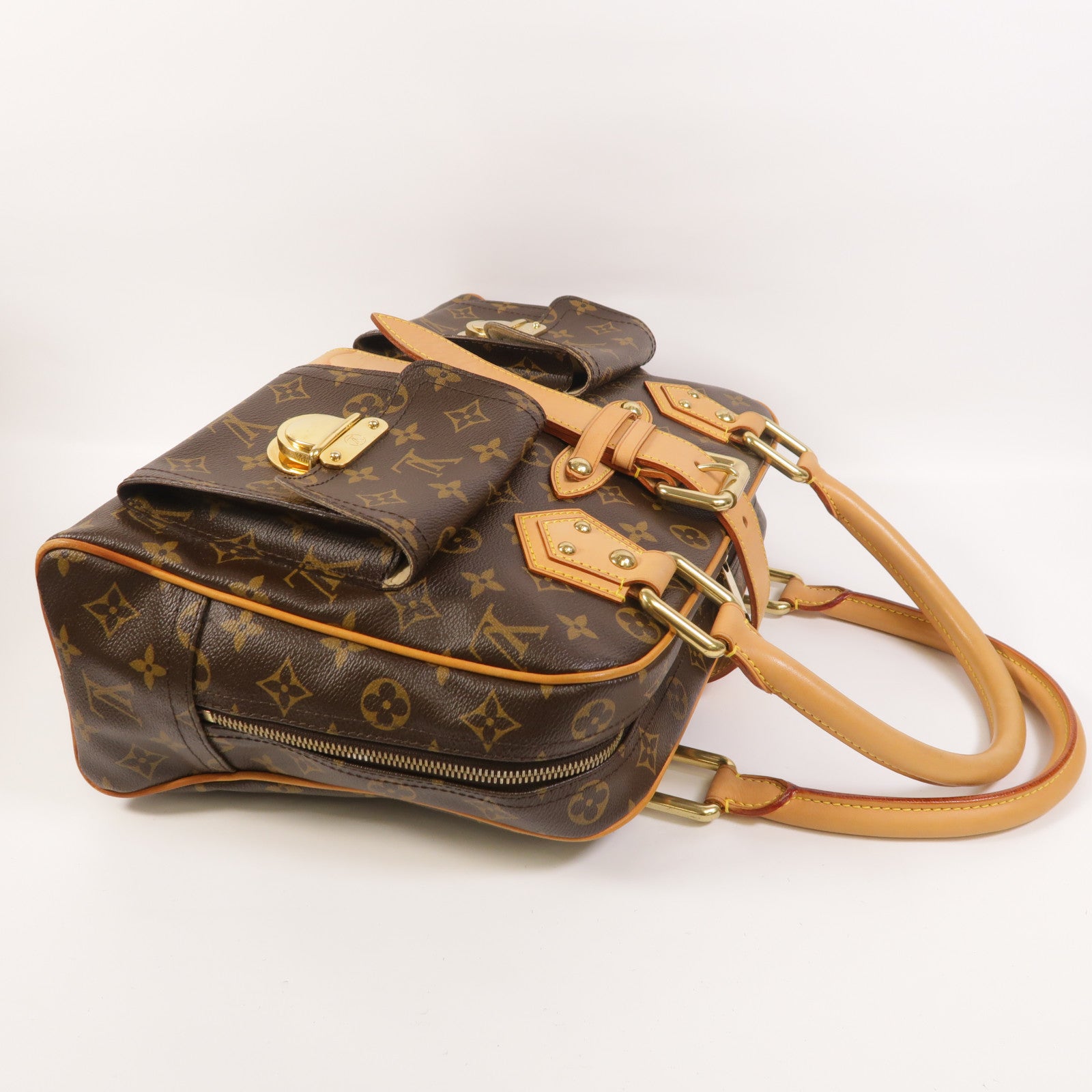 LOUIS VUITTON Monogram Manhattan GM金扣手挽袋棕色