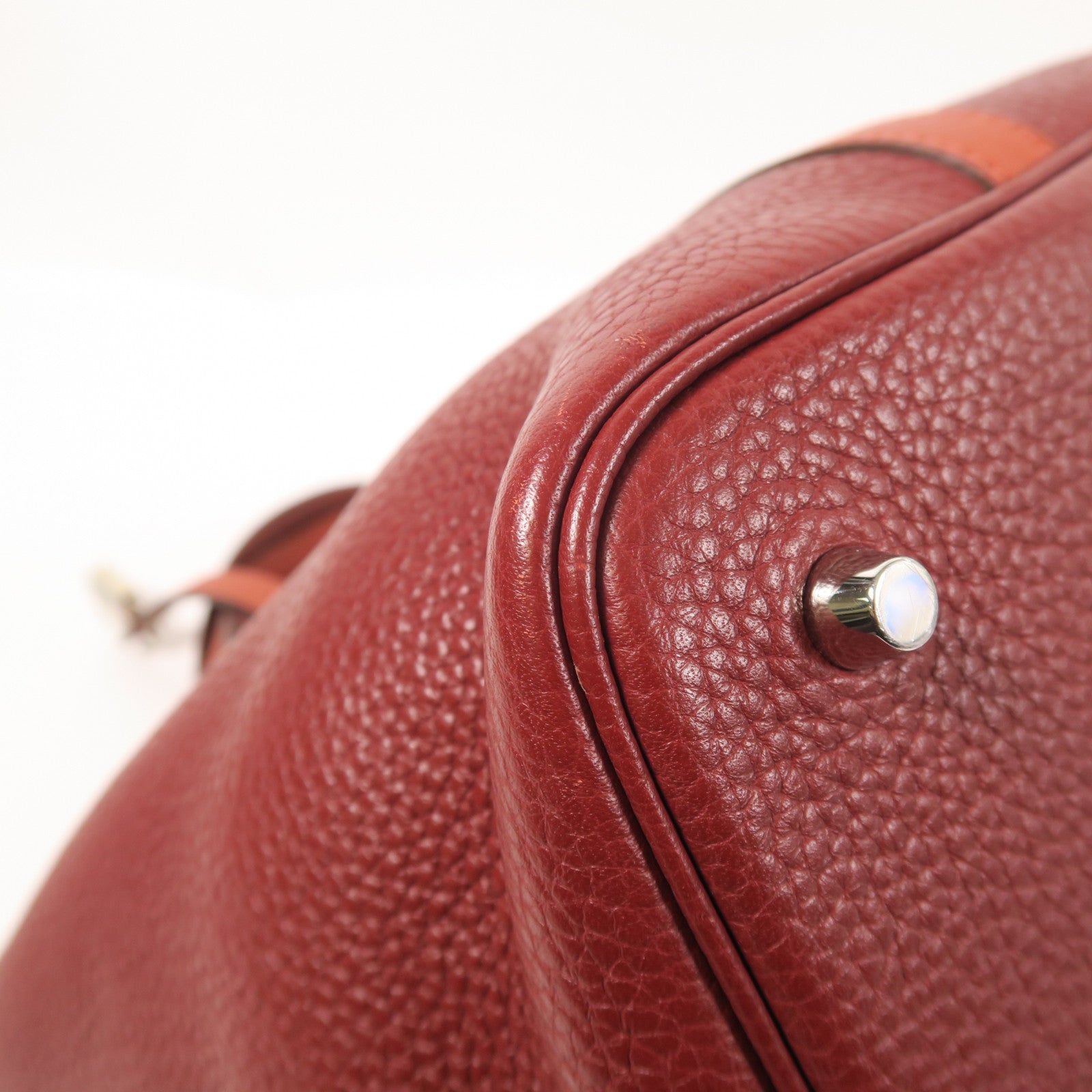 HERMES Clemence皮革Picotin MM銀扣手挽袋Rough/Brique