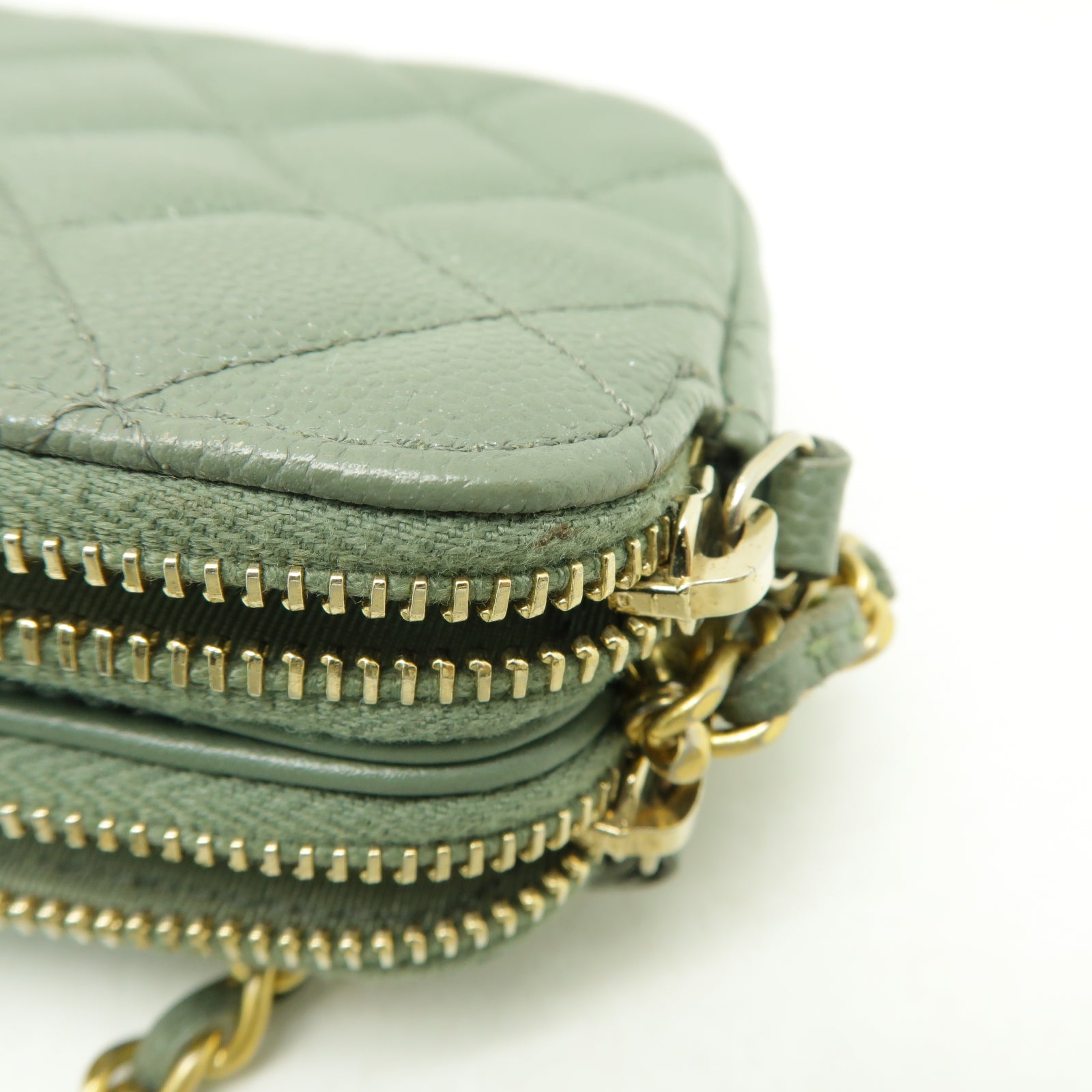 CHANEL 菱格Caviar皮革Chain Shoulder Bag金扣鏈帶肩背袋綠色