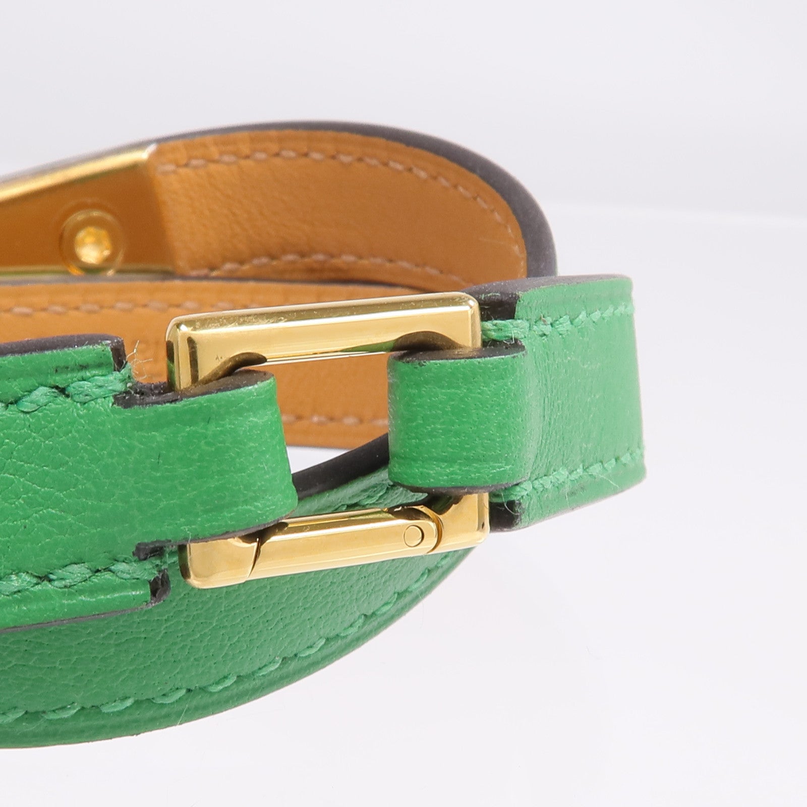 HERMES Swift皮革Rivale Double Tour Bracelet金扣手鏈Menthe