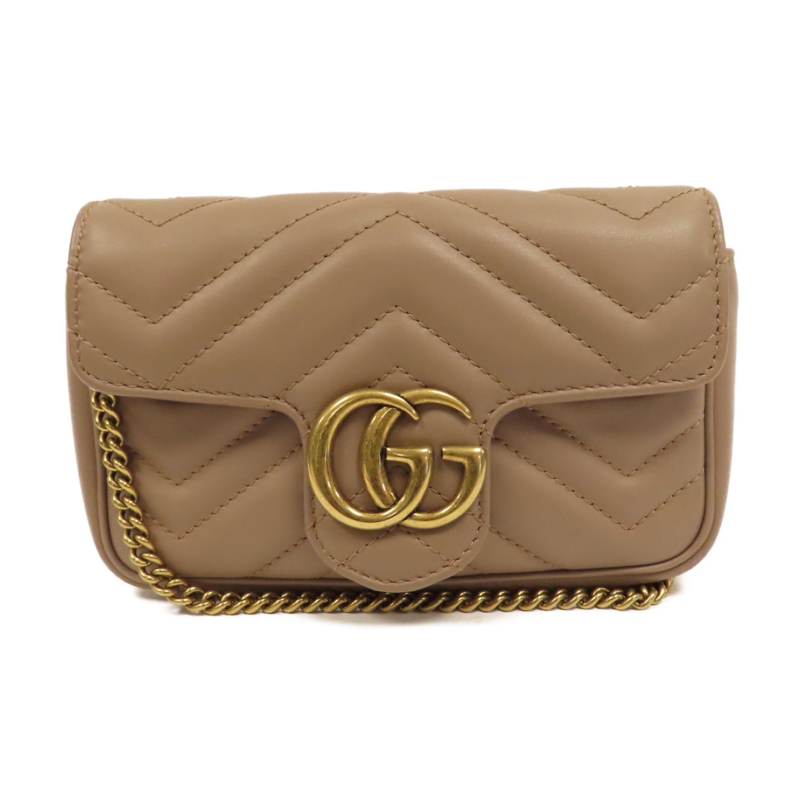 GUCCI 皮革GG Marmont金扣鏈帶肩背袋米色