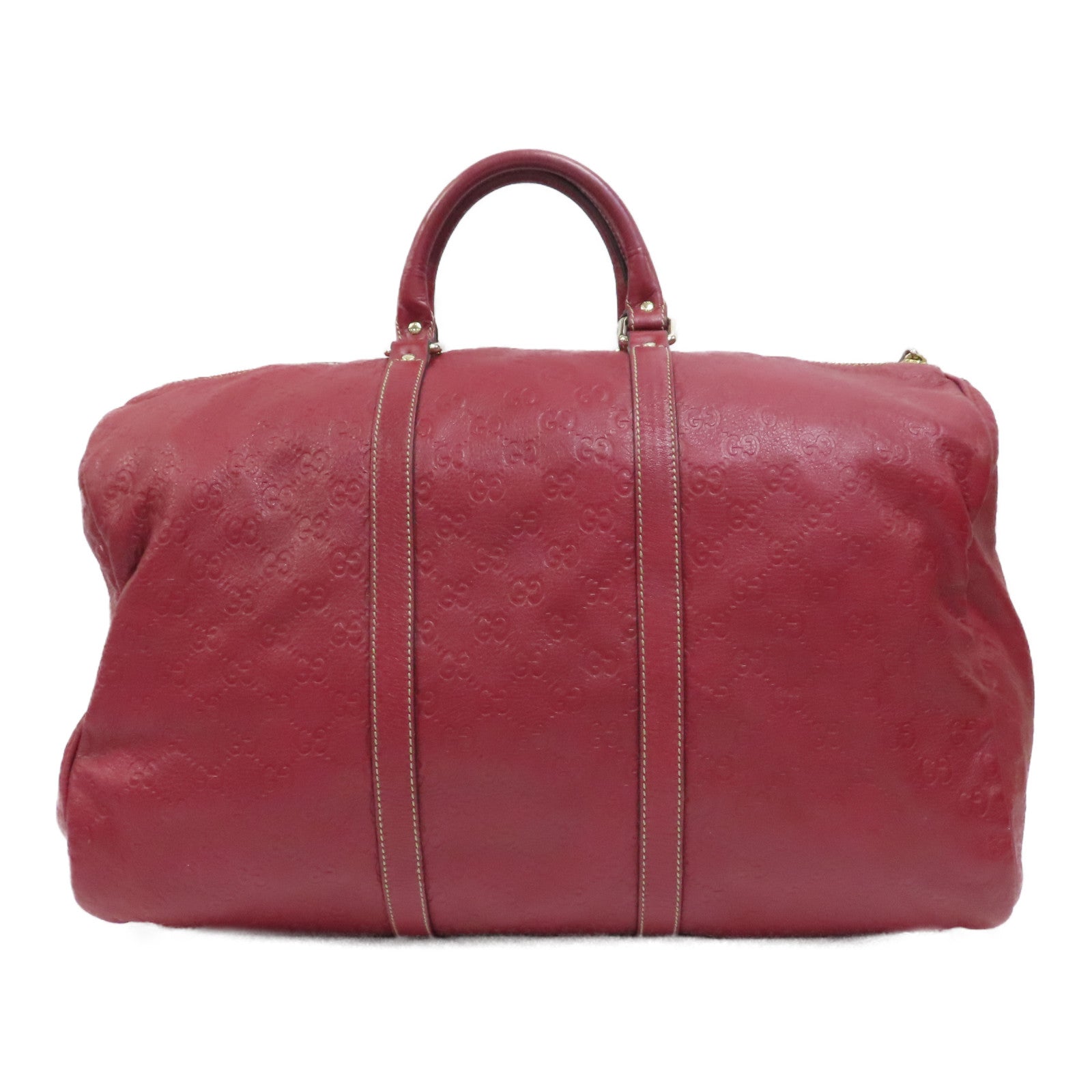 GUCCI 皮革Boston Bag銀扣手挽袋紅色
