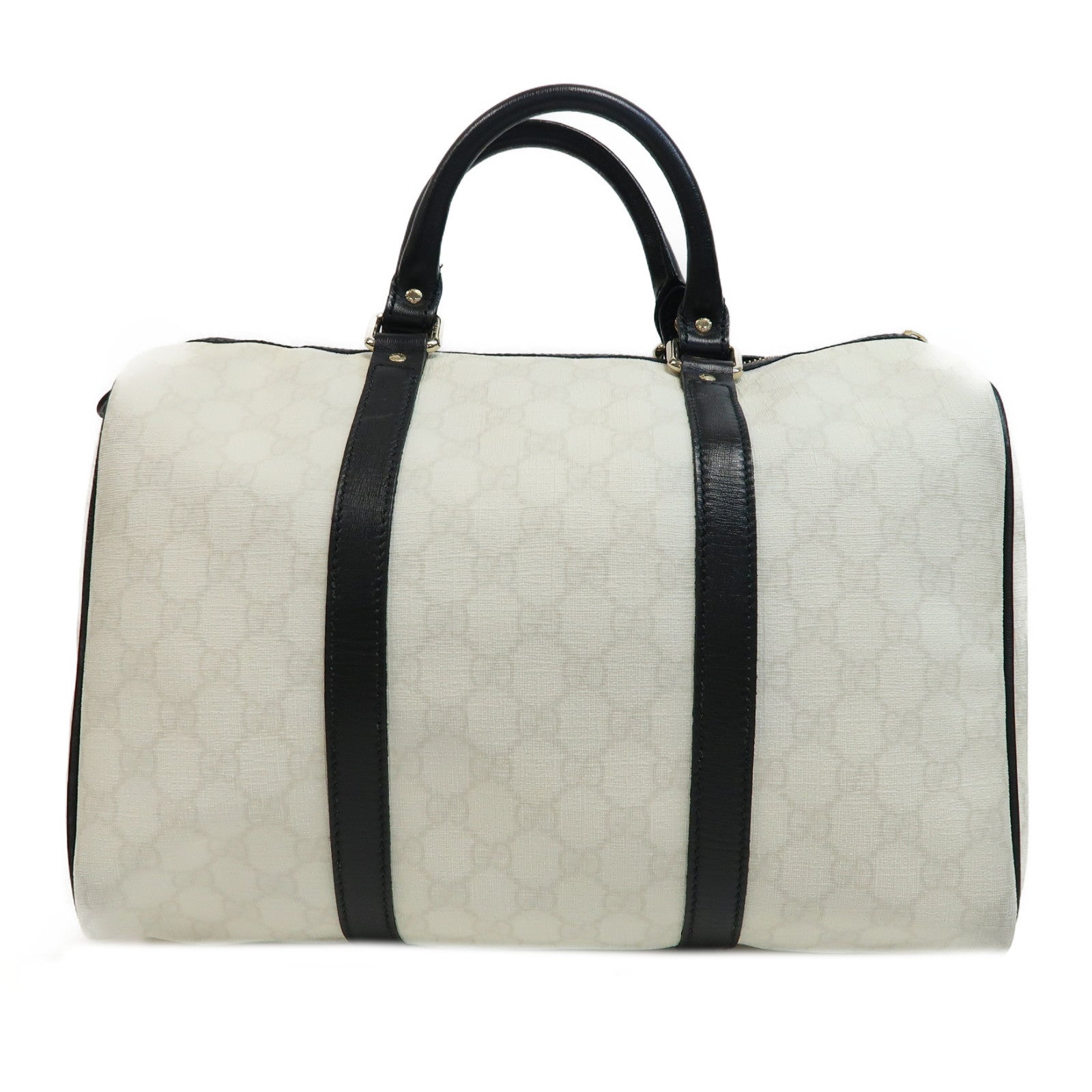 GUCCI 塗層帆布/皮革Handbag金扣手挽袋白色/黑色