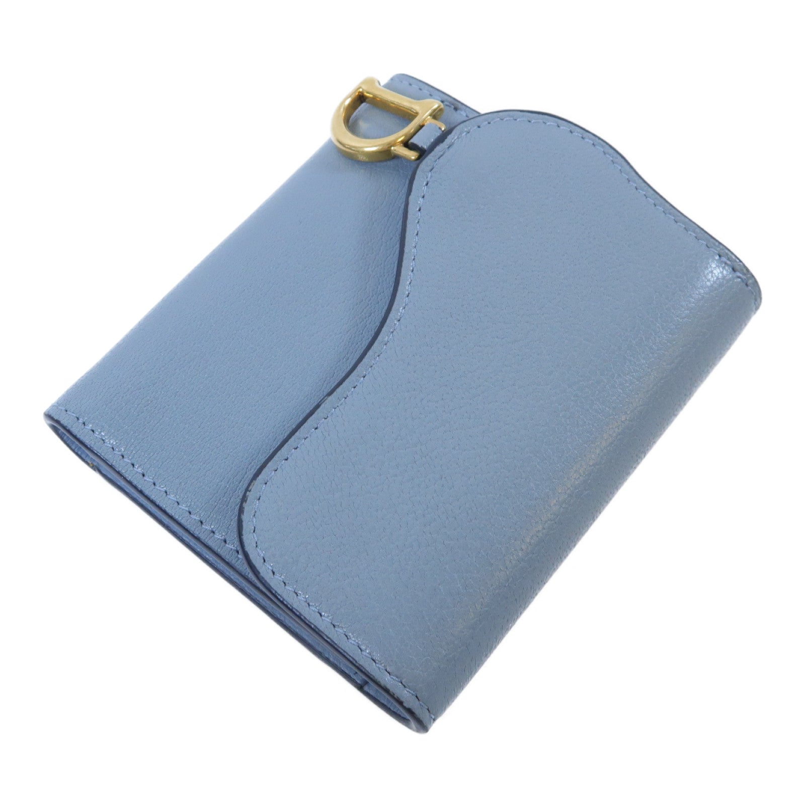 Dior 【激減優惠】牛皮皮革Saddle Medium Wallet金扣錢包灰藍色