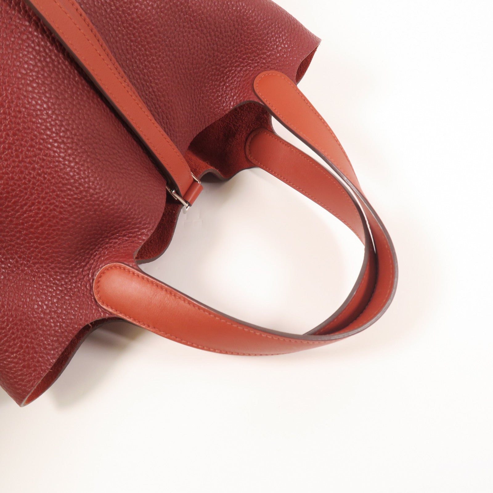 HERMES Clemence皮革Picotin MM銀扣手挽袋Rough/Brique