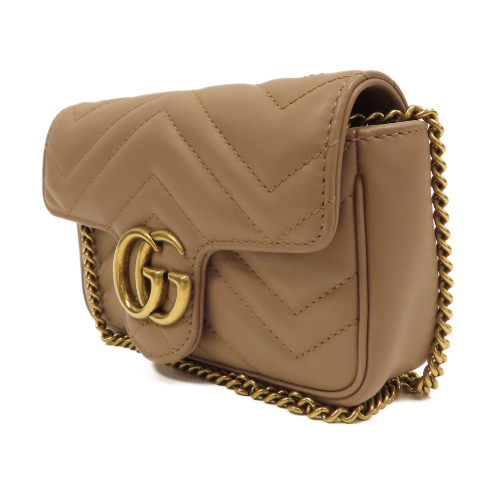 GUCCI 皮革GG Marmont金扣鏈帶肩背袋米色