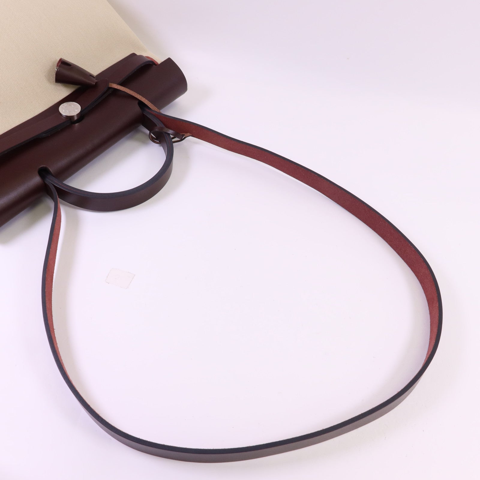 HERMES 帆布Herbag PM銀扣手挽肩背兩用袋Beton//Rouge Sellier