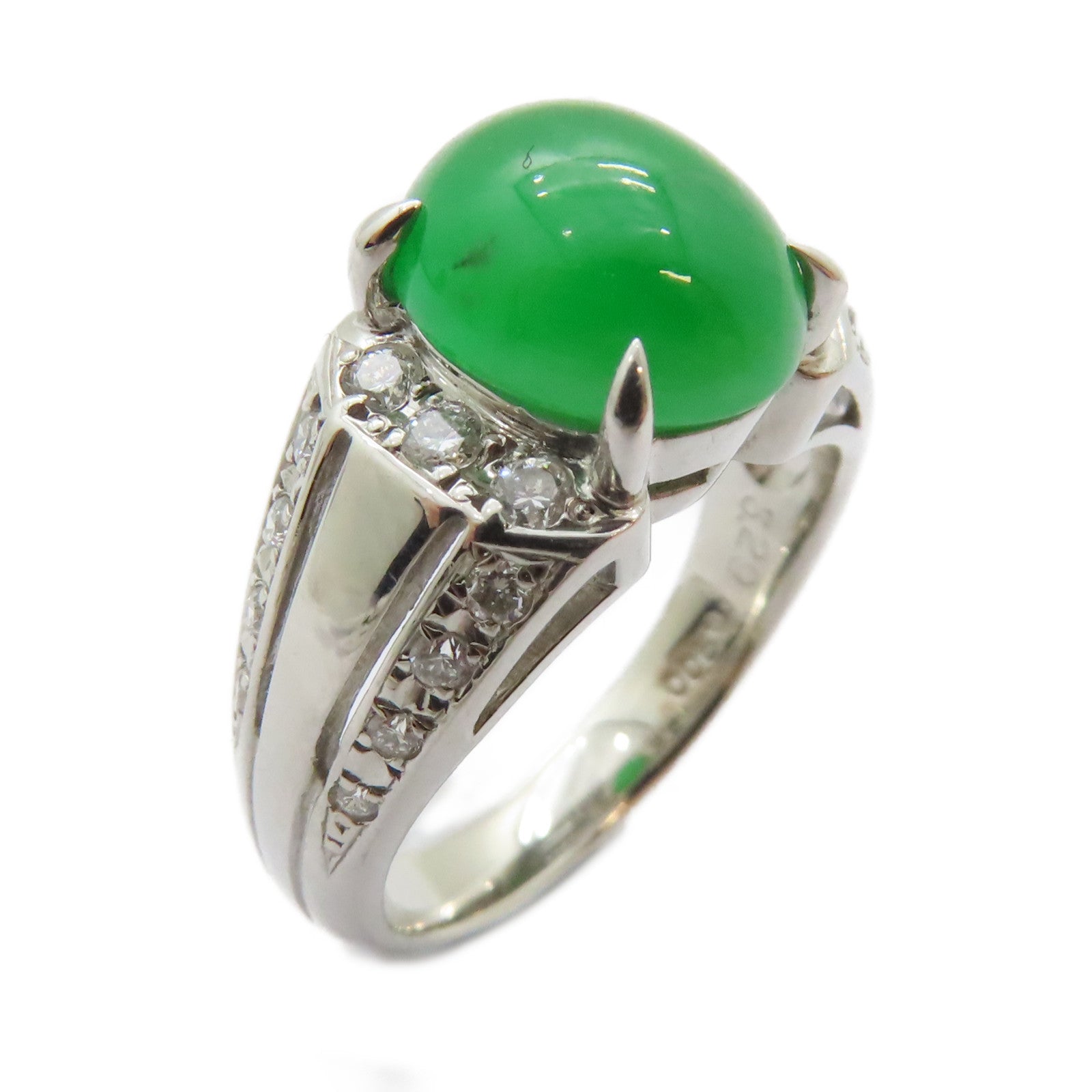 JEWELRY PT900鉑金Jade Diamond Ring 3.29ct翡翠/0.27ct鑽石戒指US#5.75