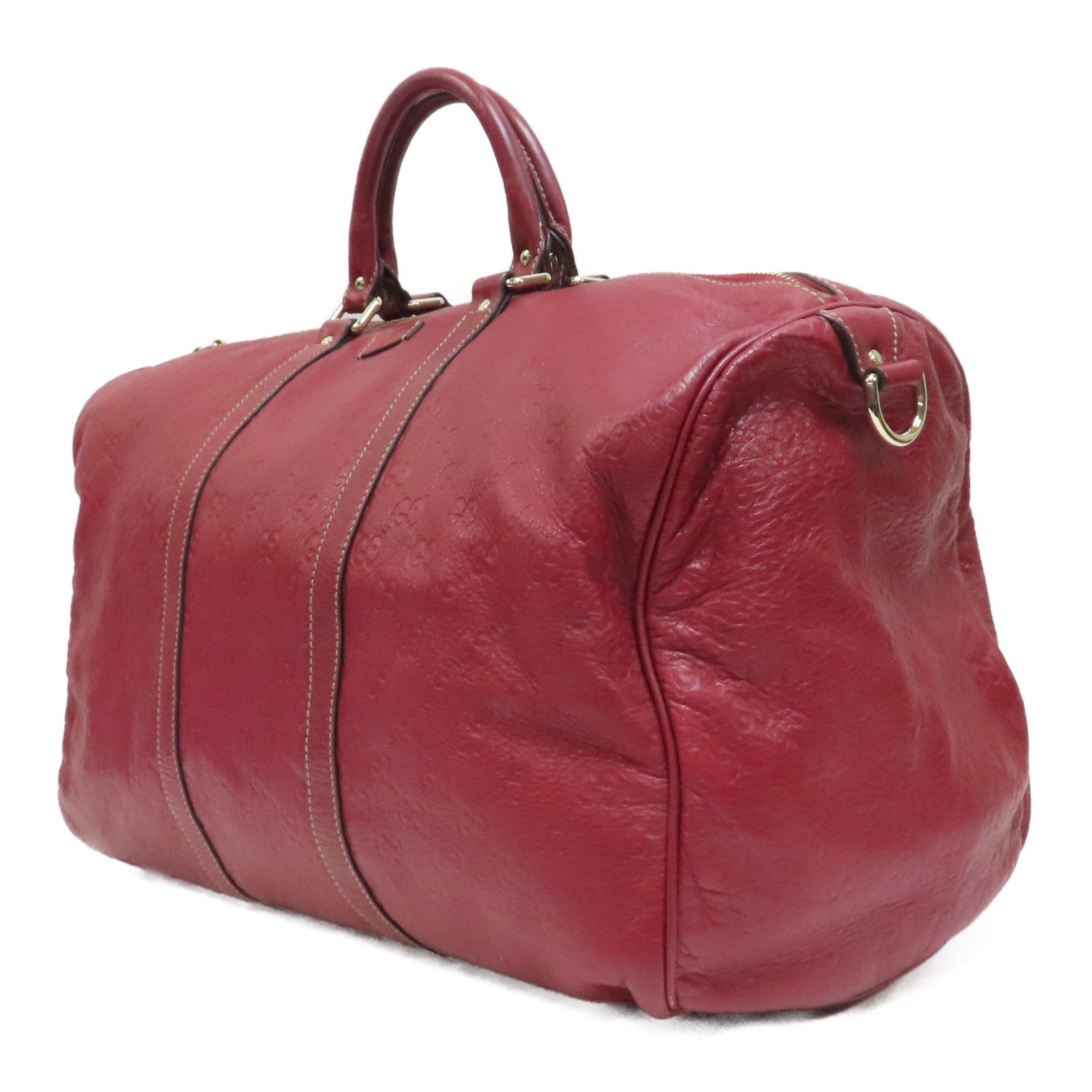 GUCCI 皮革Boston Bag銀扣手挽袋紅色