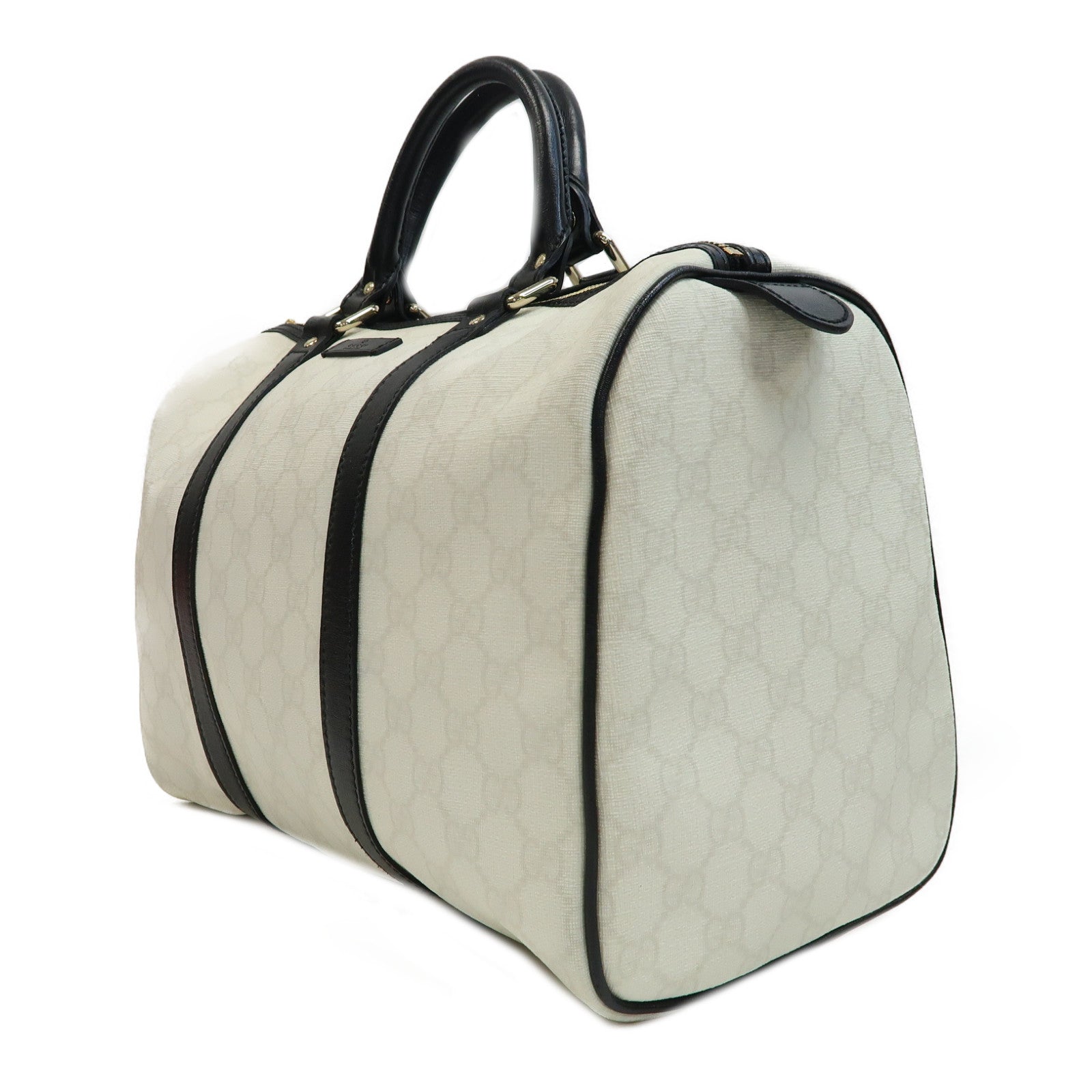 GUCCI 塗層帆布/皮革Handbag金扣手挽袋白色/黑色