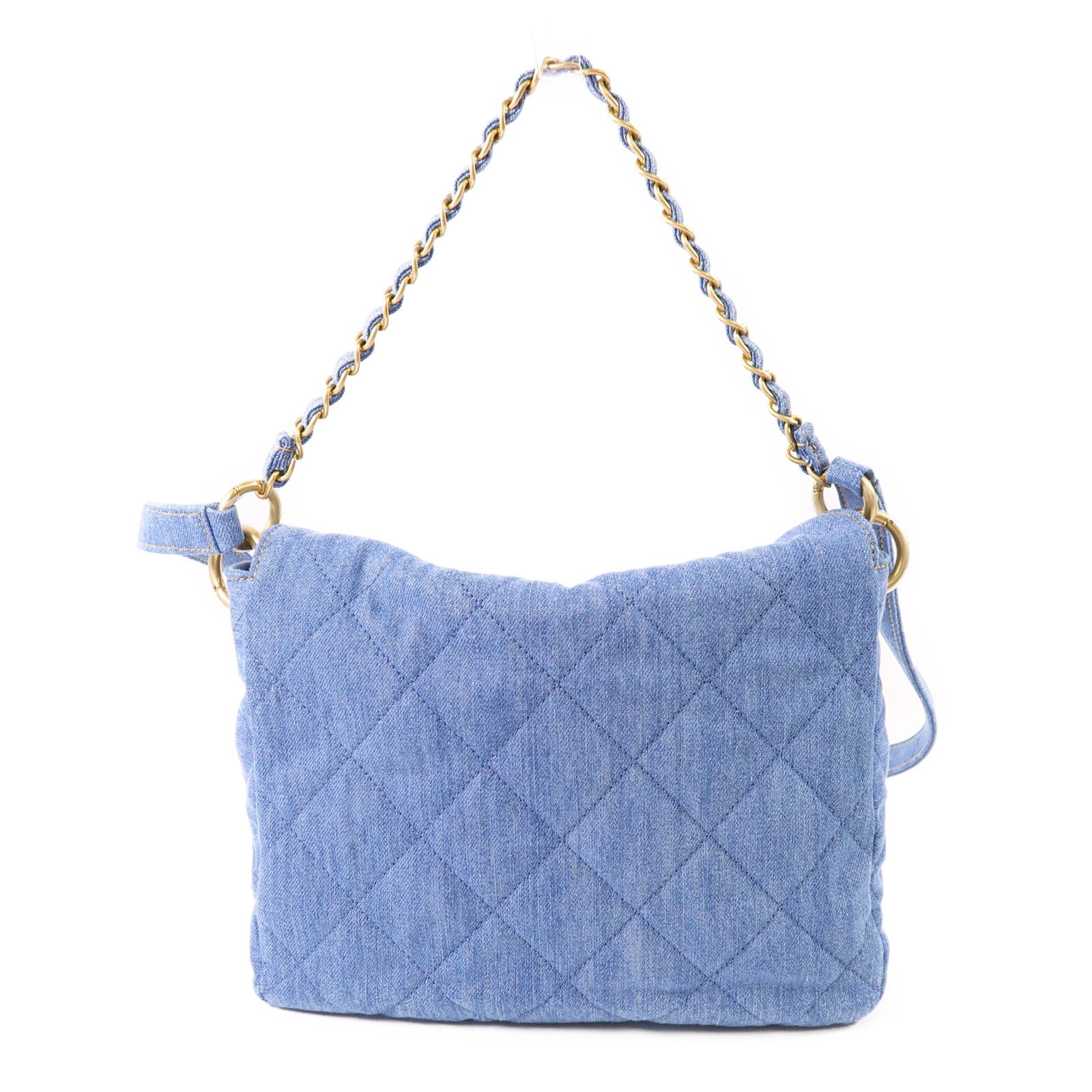 CHANEL 牛仔布Hobo Hand Bag金扣鏈帶手挽肩背兩用袋