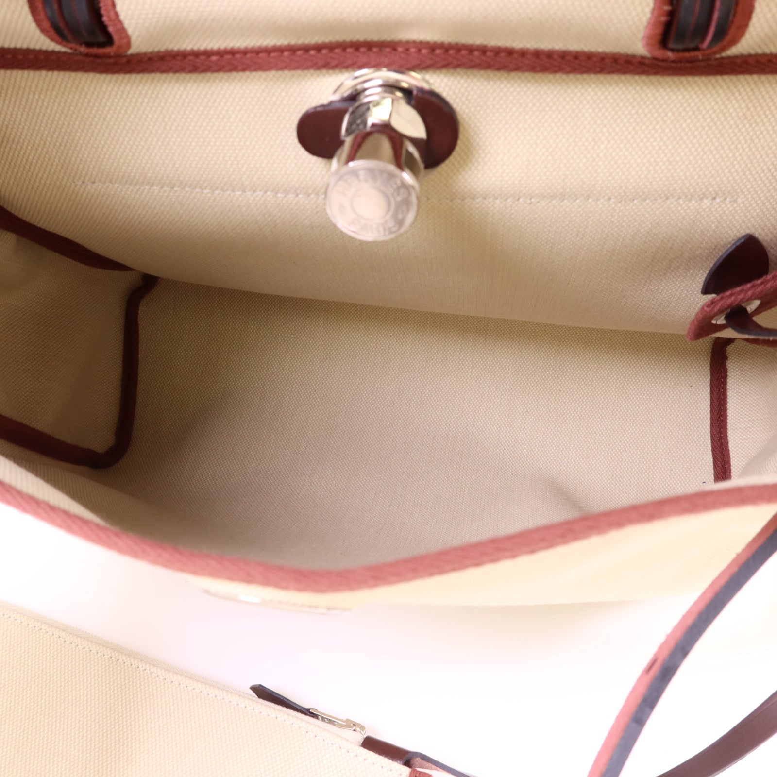 HERMES 帆布Herbag PM銀扣手挽肩背兩用袋Beton//Rouge Sellier