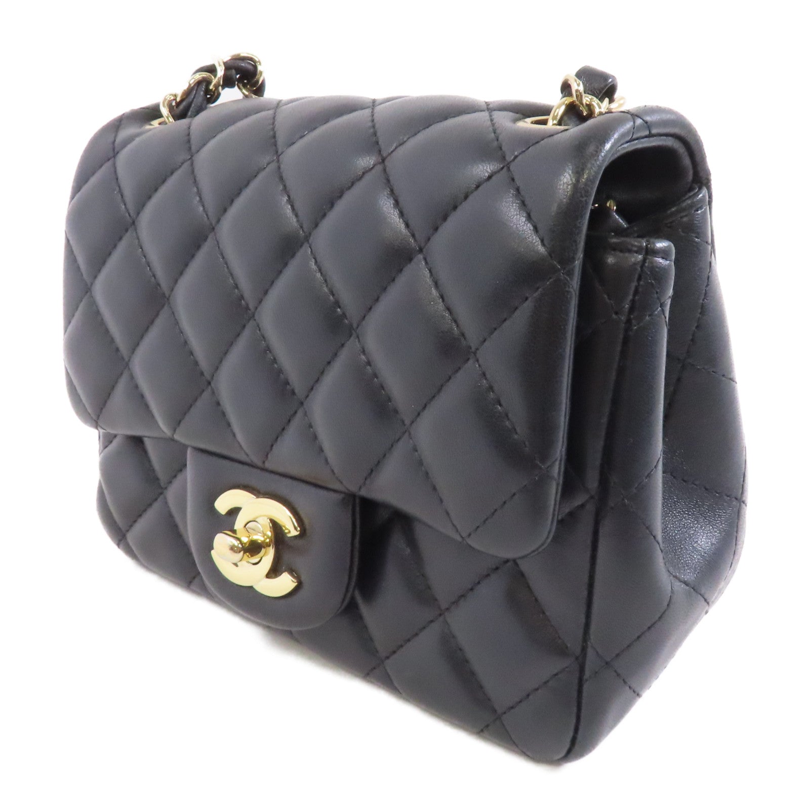 CHANEL 菱格羊皮皮革Classic Flap 17cm金扣鏈帶肩背袋黑色