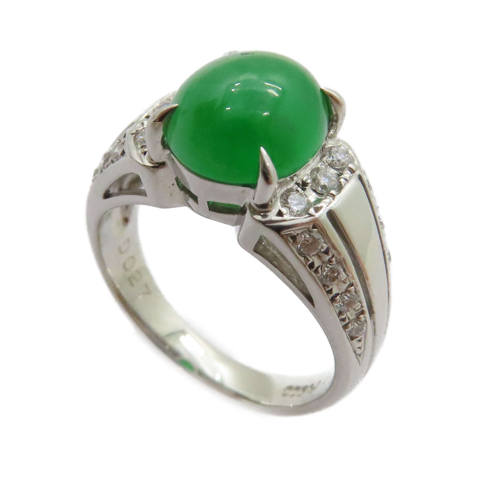 JEWELRY PT900鉑金Jade Diamond Ring 3.29ct翡翠/0.27ct鑽石戒指US#5.75