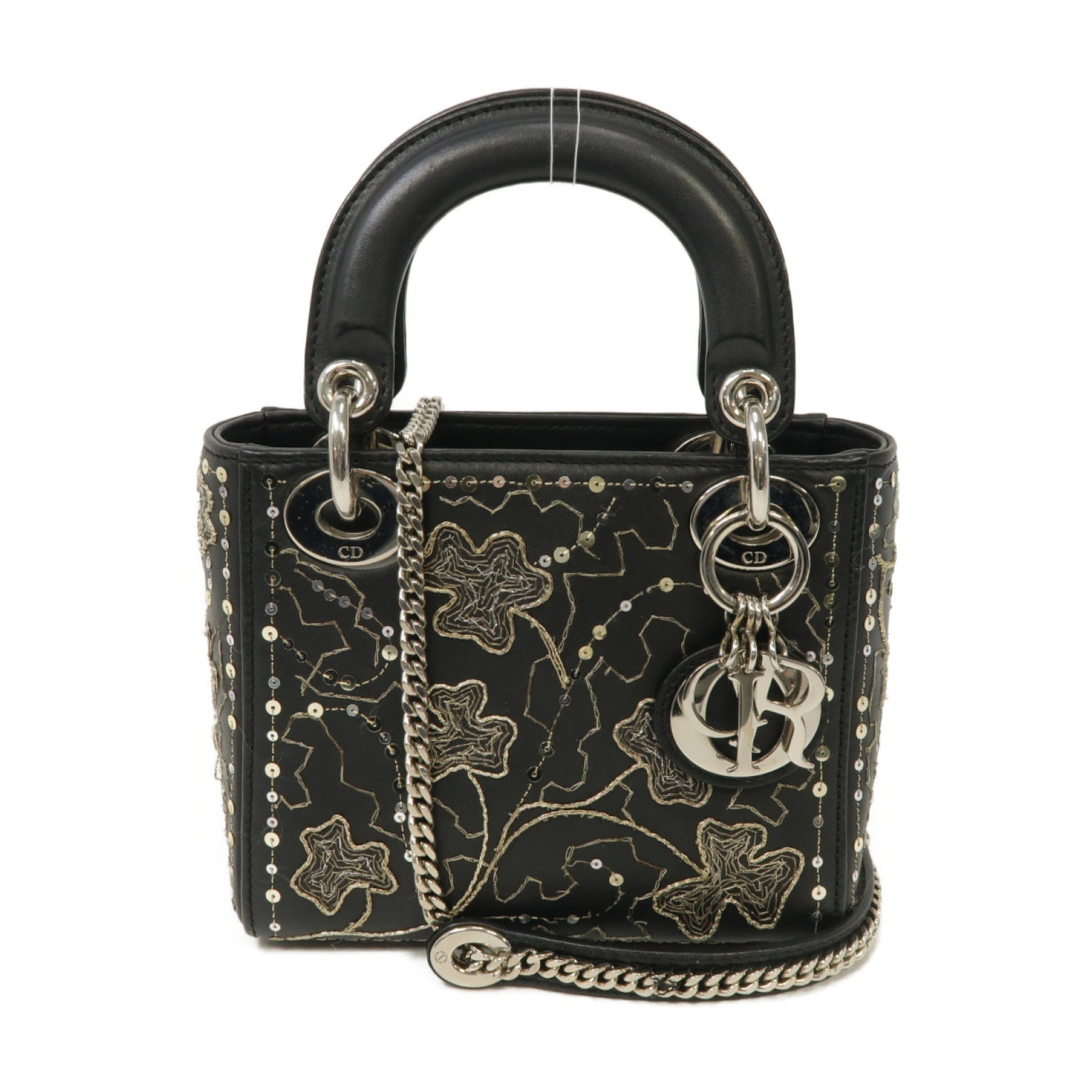 Dior 【激減優惠】牛皮皮革Lady Dior Shoulder銀扣鏈帶手挽肩背兩用袋黑色