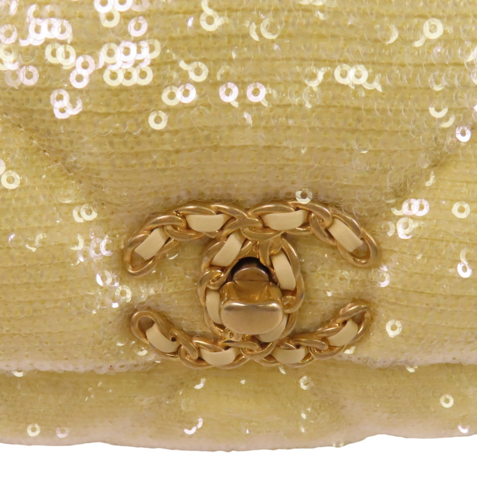 CHANEL 帆布/亮片Chanel 19 Sequin Flag Bag金扣鏈帶手挽肩背兩用袋