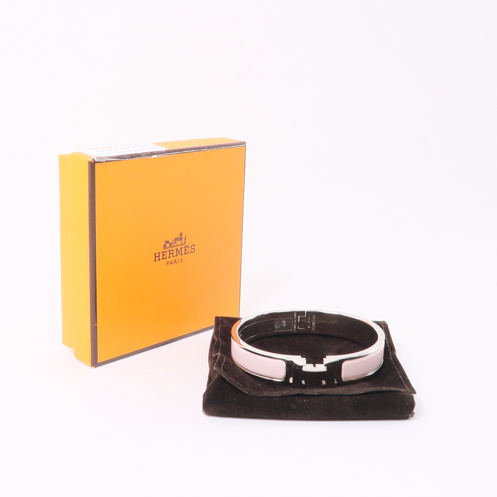 HERMES 金屬Clic H Brecelet手鐲銀色/Rose Sakura粉紅色
