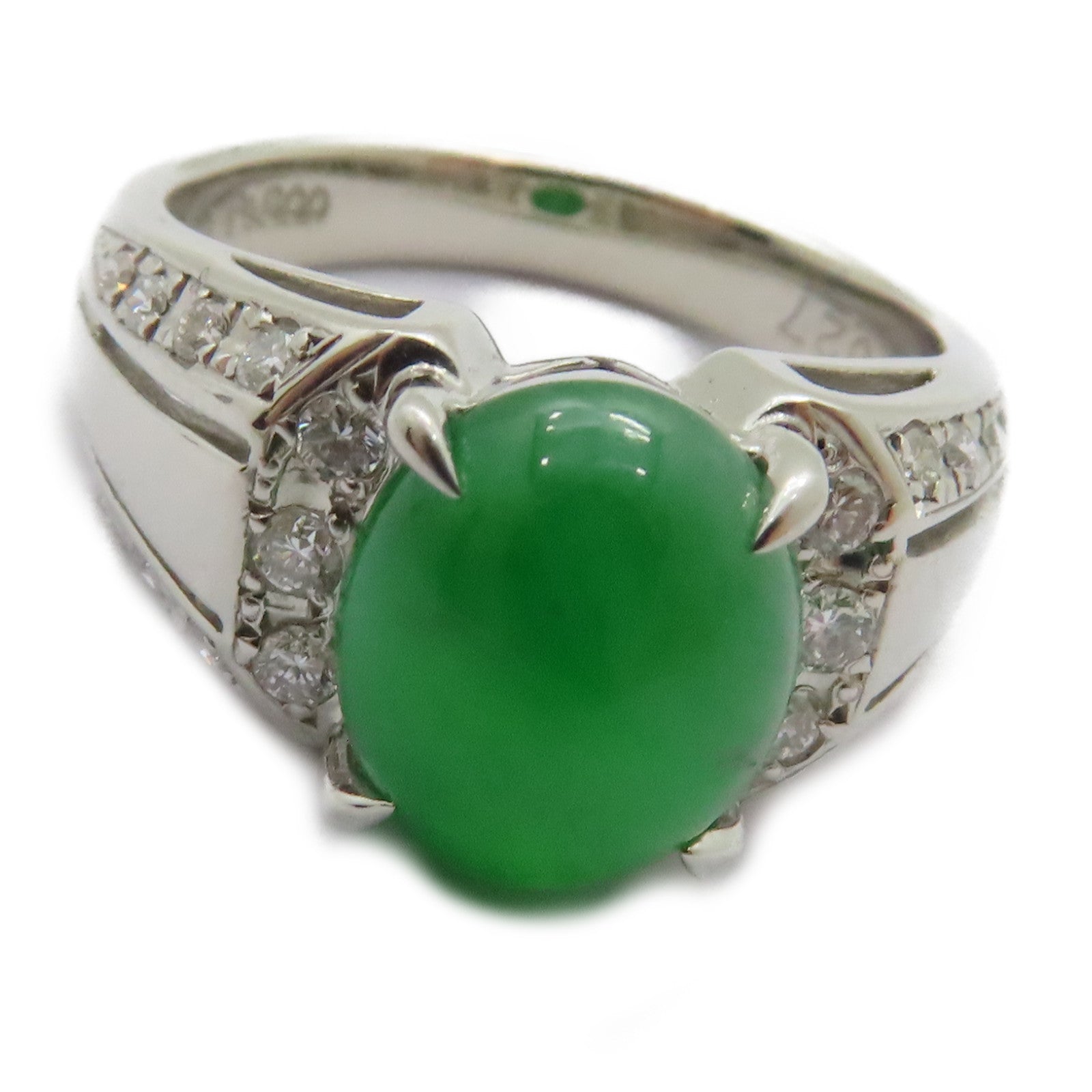 JEWELRY PT900鉑金Jade Diamond Ring 3.29ct翡翠/0.27ct鑽石戒指US#5.75
