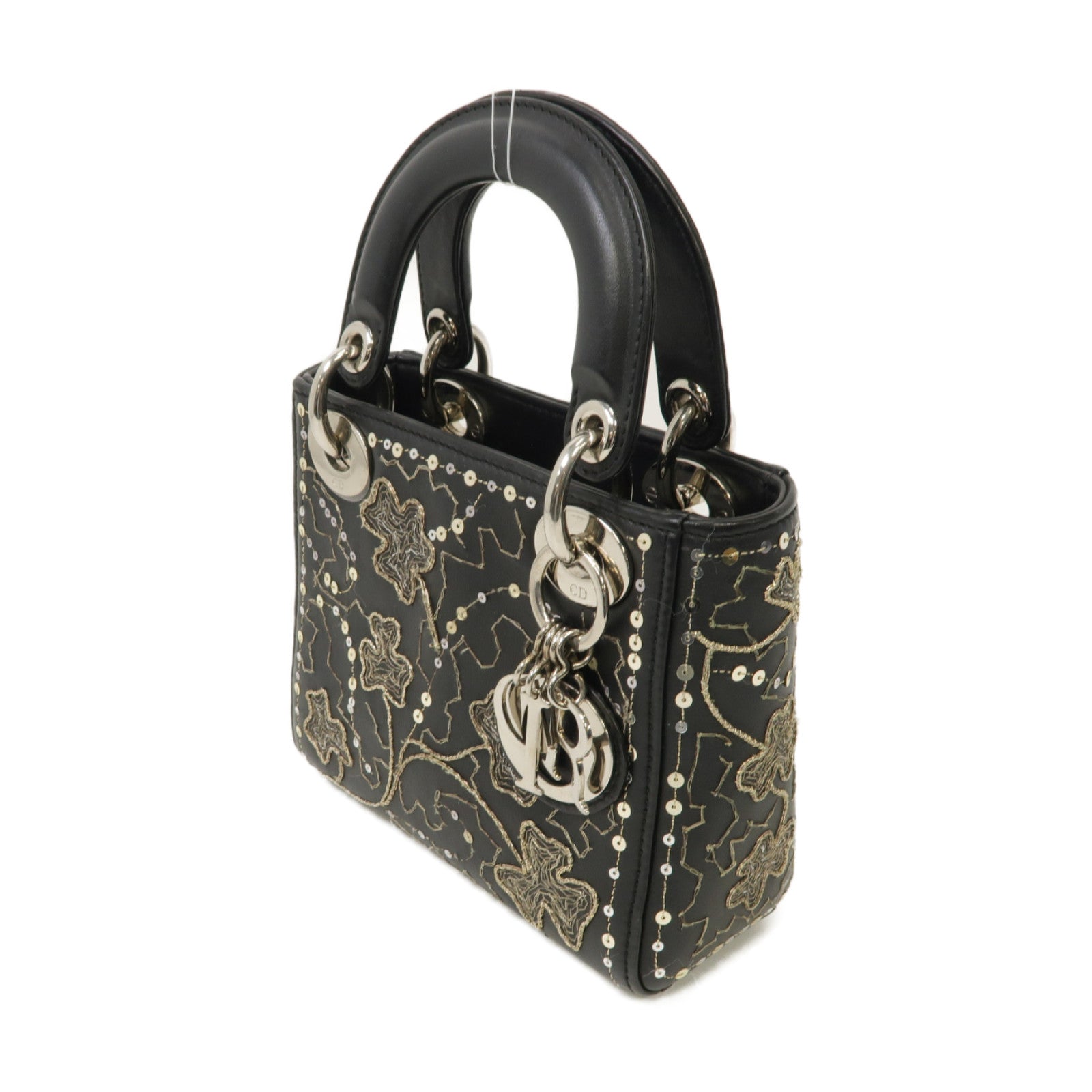 Dior 【激減優惠】牛皮皮革Lady Dior Shoulder銀扣鏈帶手挽肩背兩用袋黑色