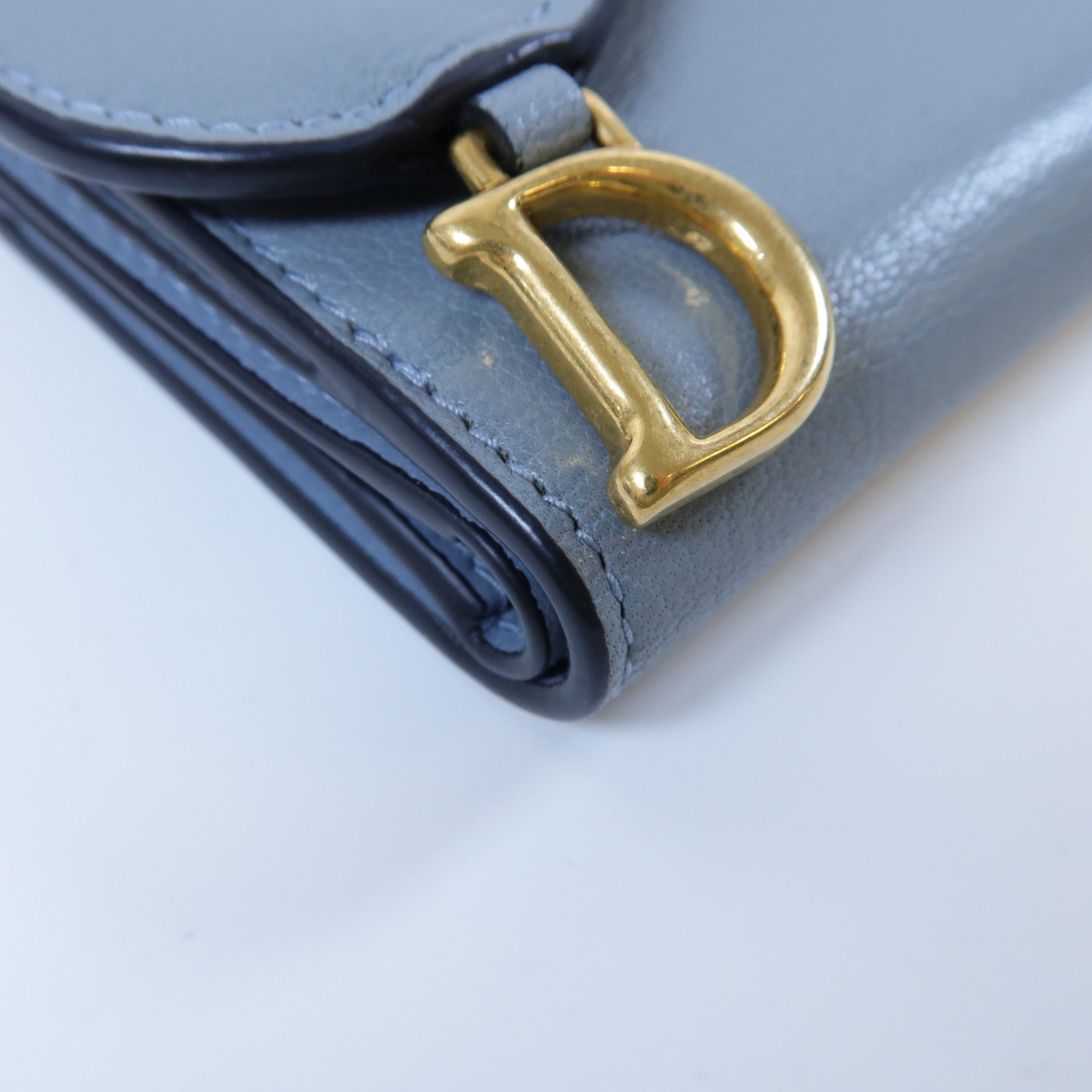 Dior 【激減優惠】牛皮皮革Saddle Medium Wallet金扣錢包灰藍色