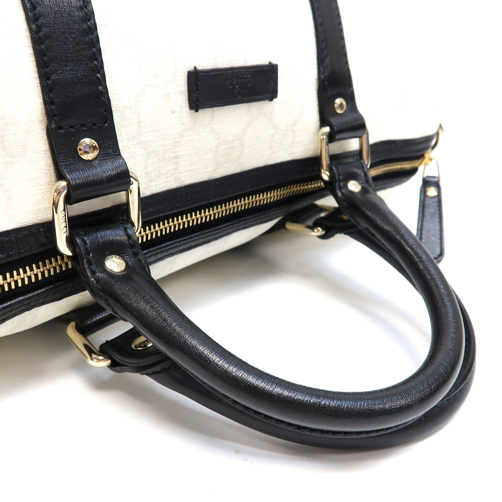 GUCCI 塗層帆布/皮革Handbag金扣手挽袋白色/黑色