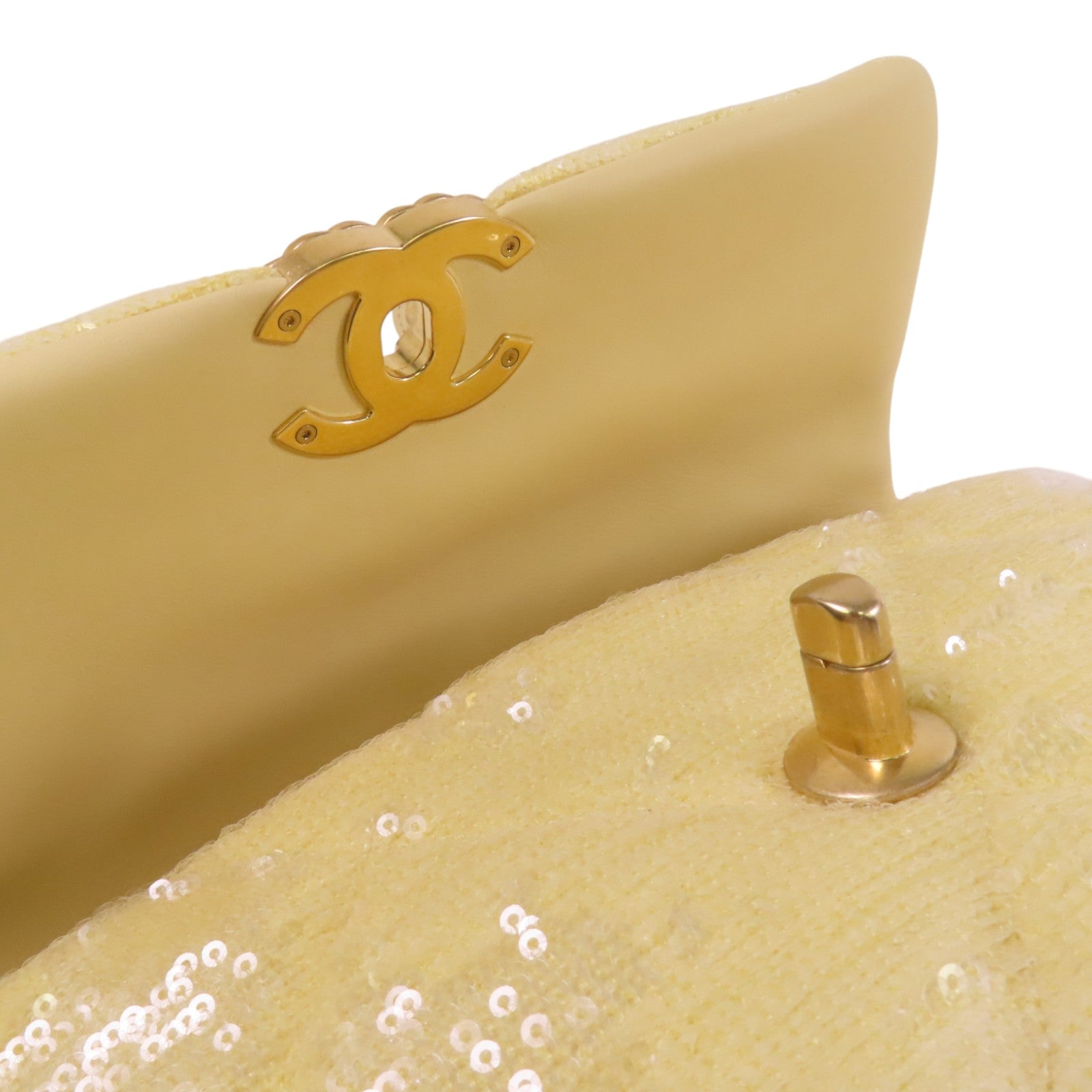 CHANEL 【激減優惠】帆布/亮片Chanel 19 Sequin Flag Bag金扣鏈帶手挽肩背兩用袋