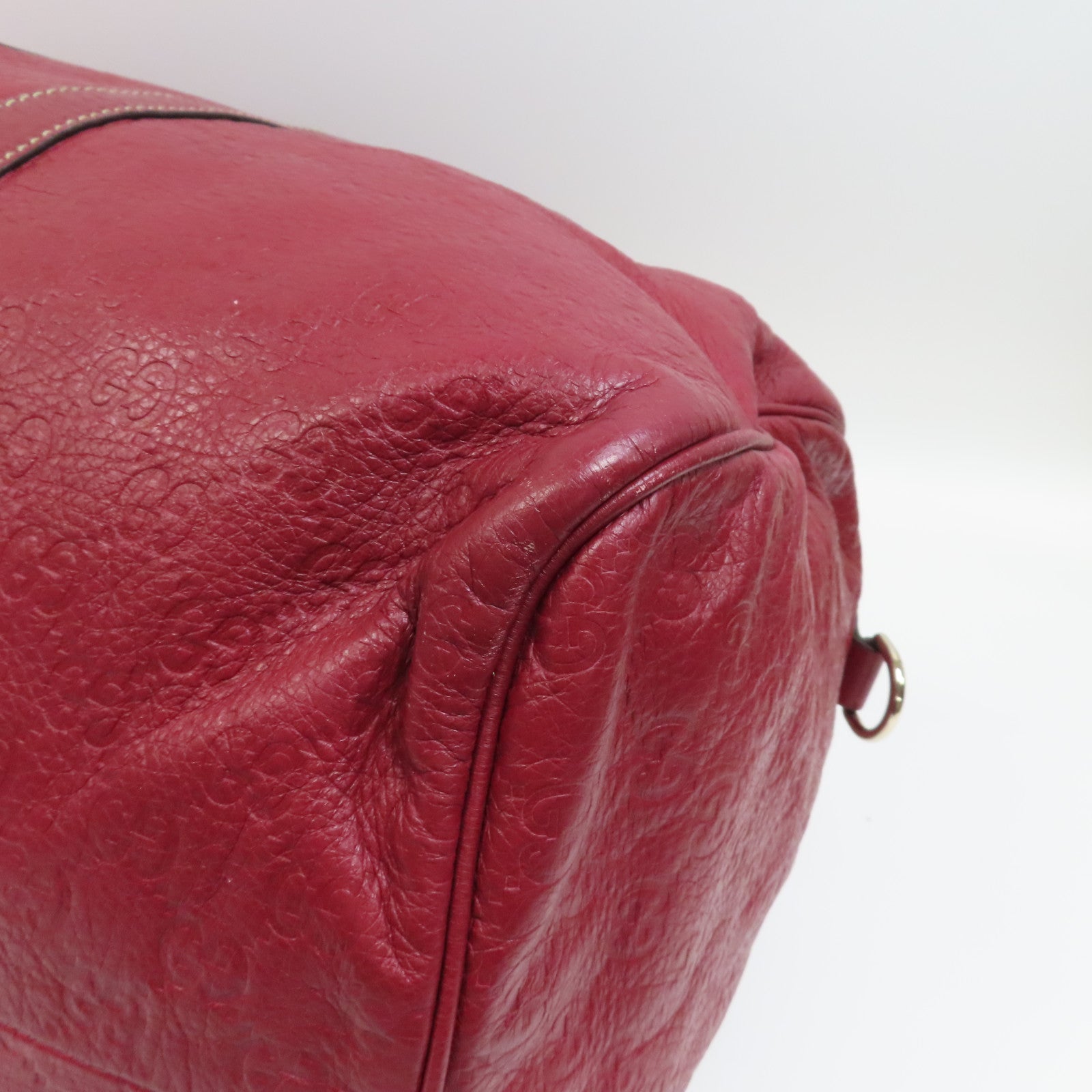 GUCCI 皮革Boston Bag銀扣手挽袋紅色