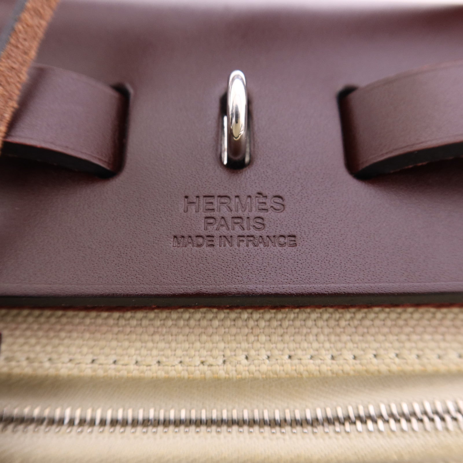 HERMES 帆布Herbag PM銀扣手挽肩背兩用袋Beton//Rouge Sellier