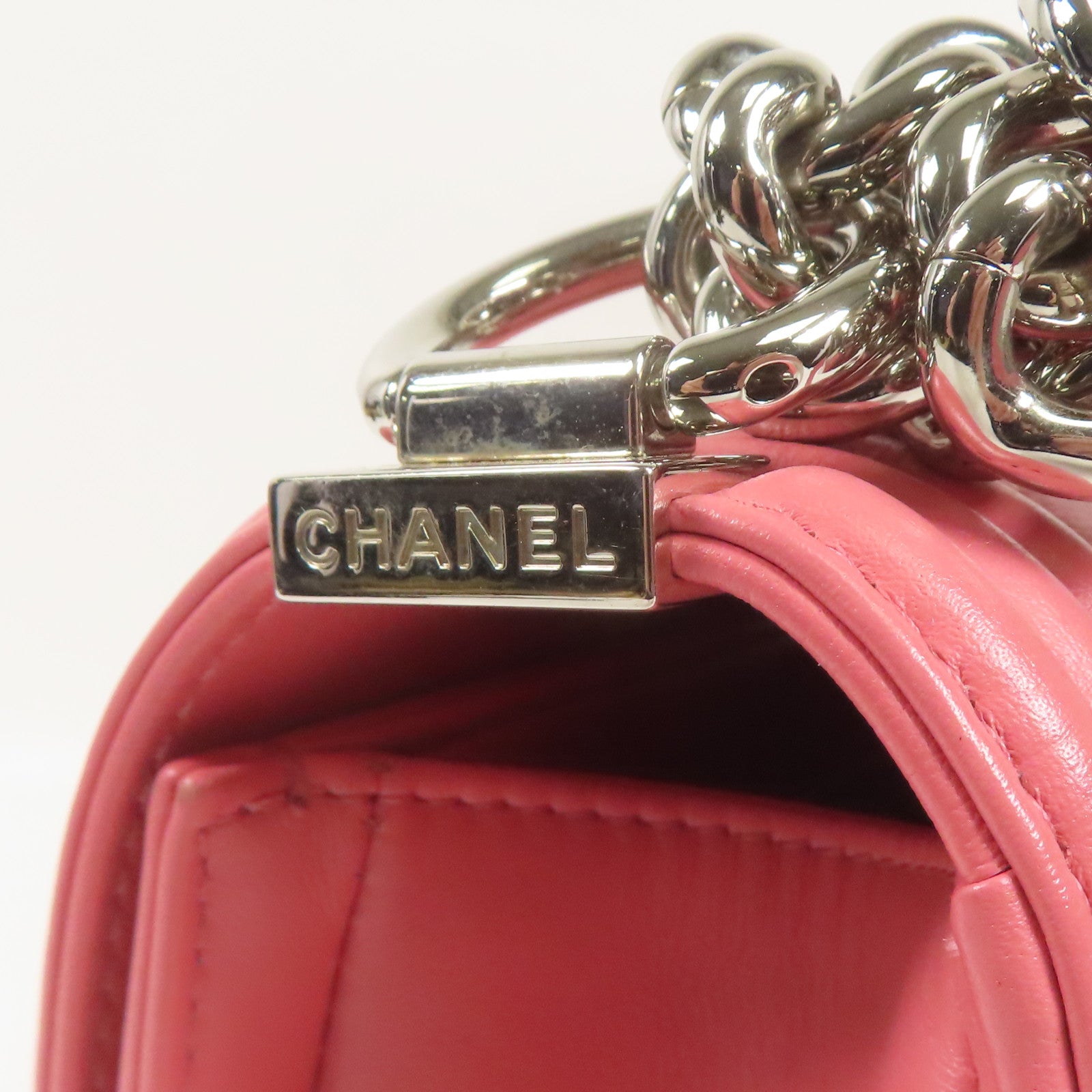 CHANEL CC SHW Boy Chanel Chain Shoulder Bag Calfskin Leather Pink