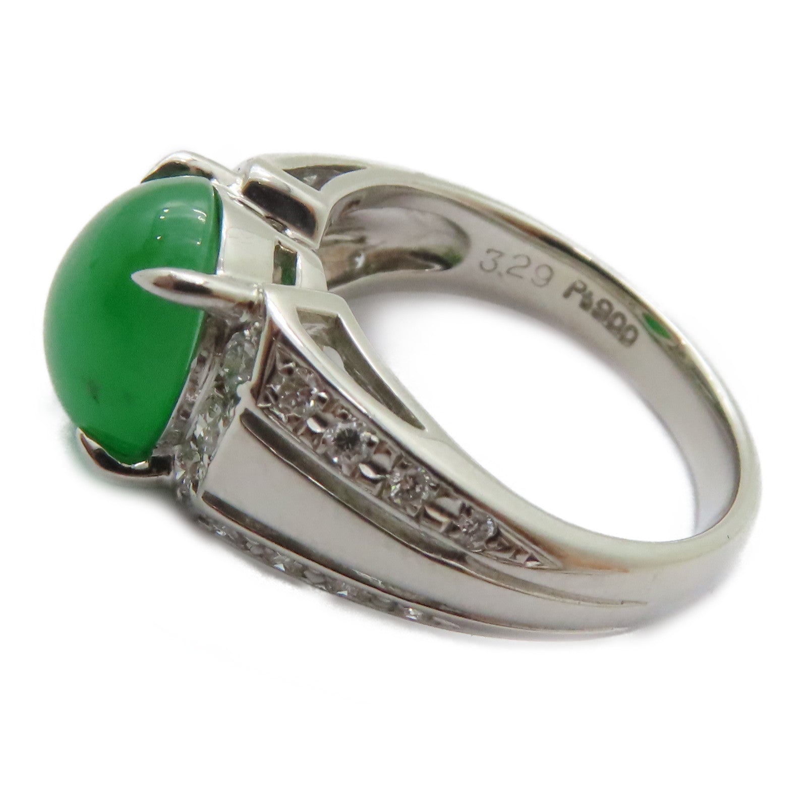 JEWELRY PT900鉑金Jade Diamond Ring 3.29ct翡翠/0.27ct鑽石戒指US#5.75