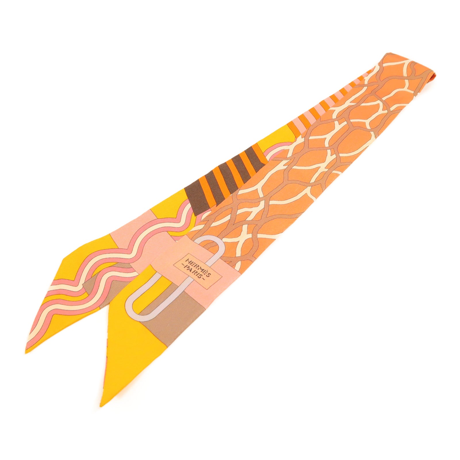 HERMES 絲質Twilly絲巾橙色