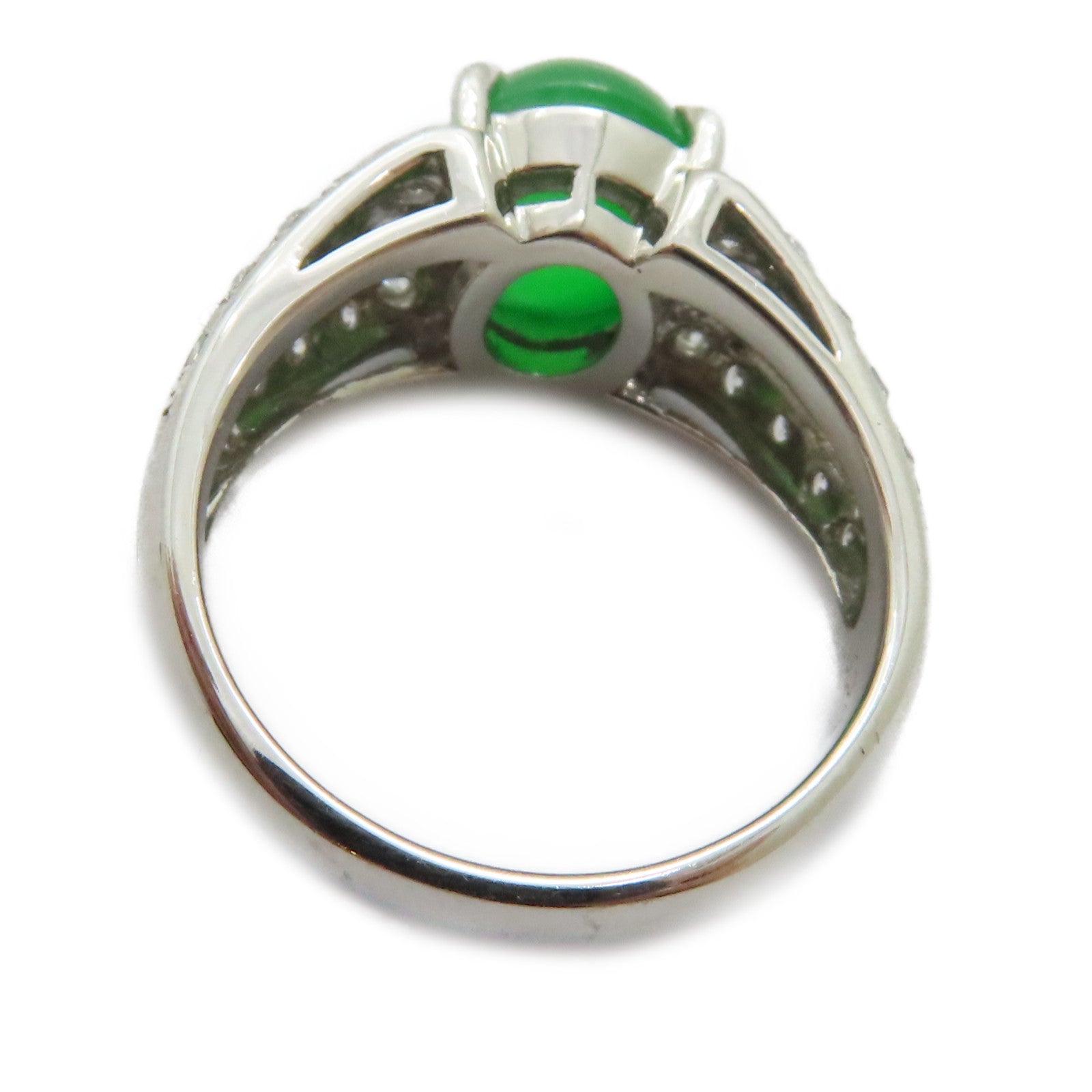 JEWELRY PT900鉑金Jade Diamond Ring 3.29ct翡翠/0.27ct鑽石戒指US#5.75