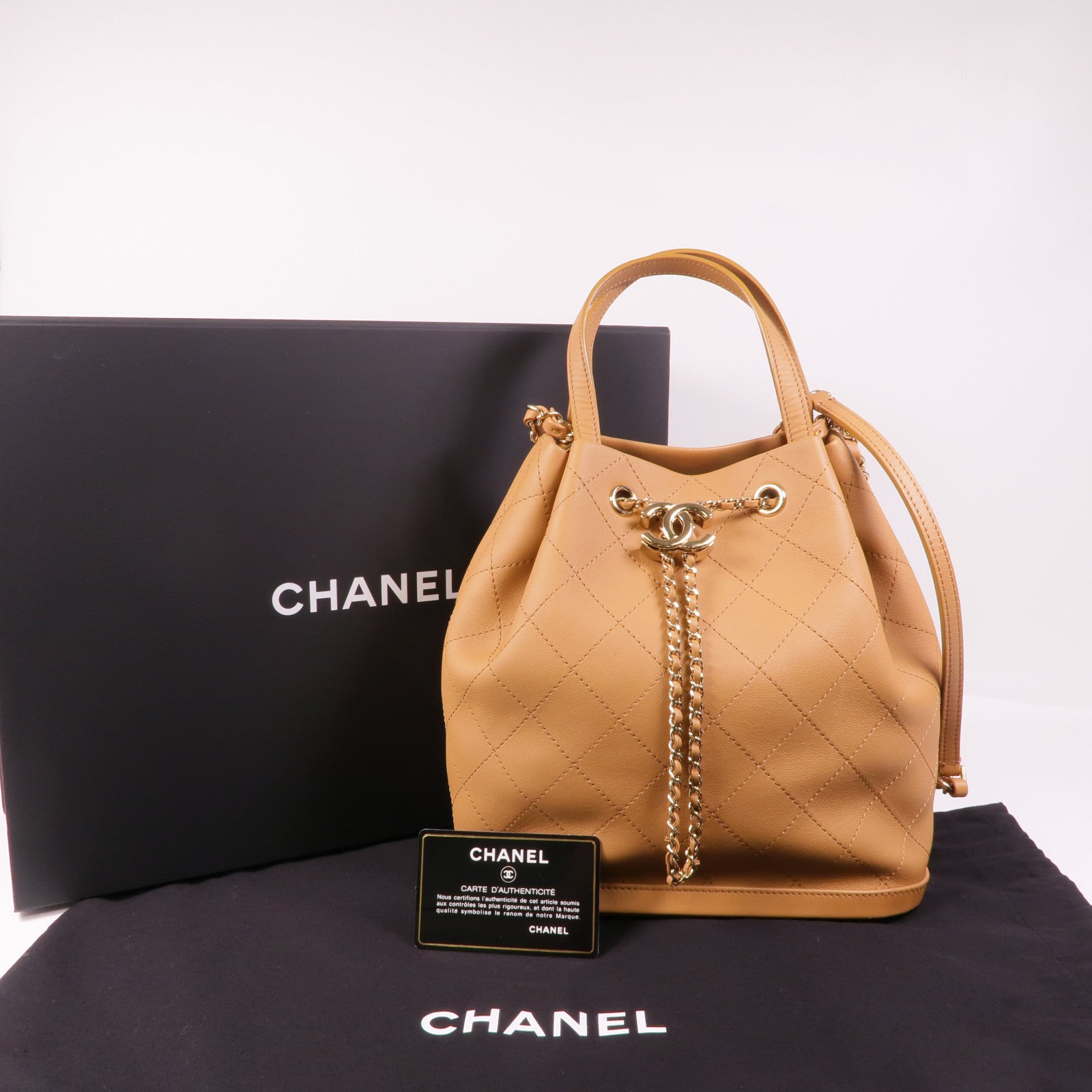 CHANEL 牛皮皮革2 Way Shoulder金扣手挽肩背兩用袋