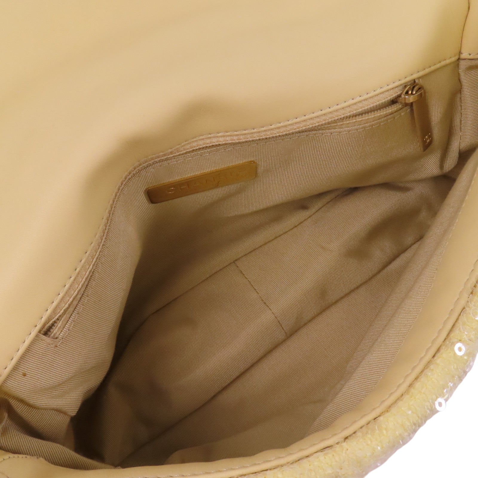 CHANEL 帆布/亮片Chanel 19 Sequin Flag Bag金扣鏈帶手挽肩背兩用袋