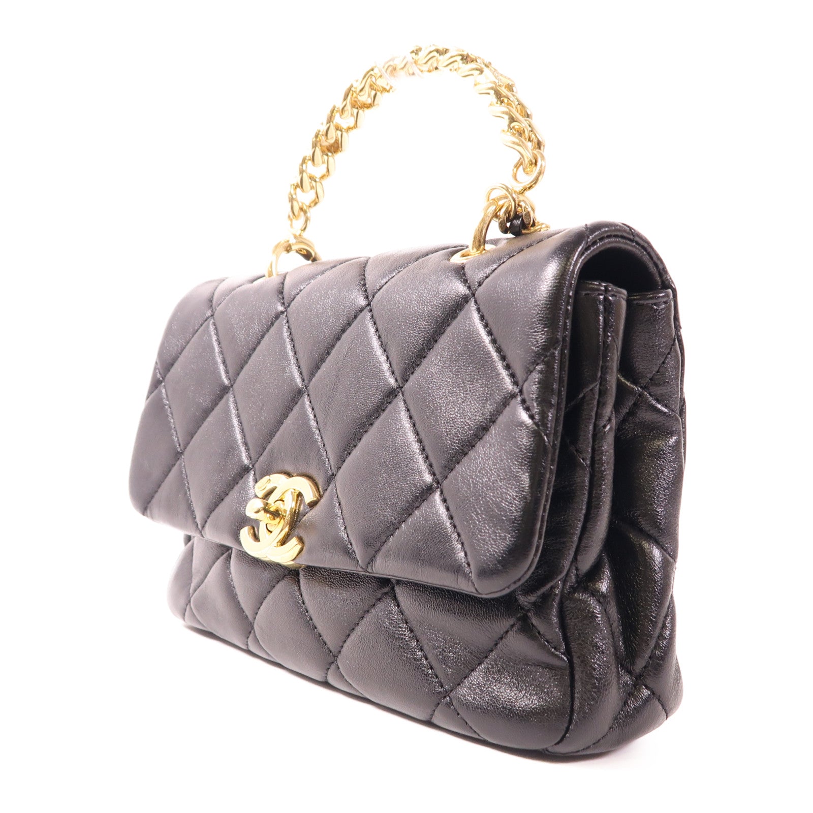 CHANEL 牛皮皮革Chain Shoulder金扣手挽肩背兩用袋