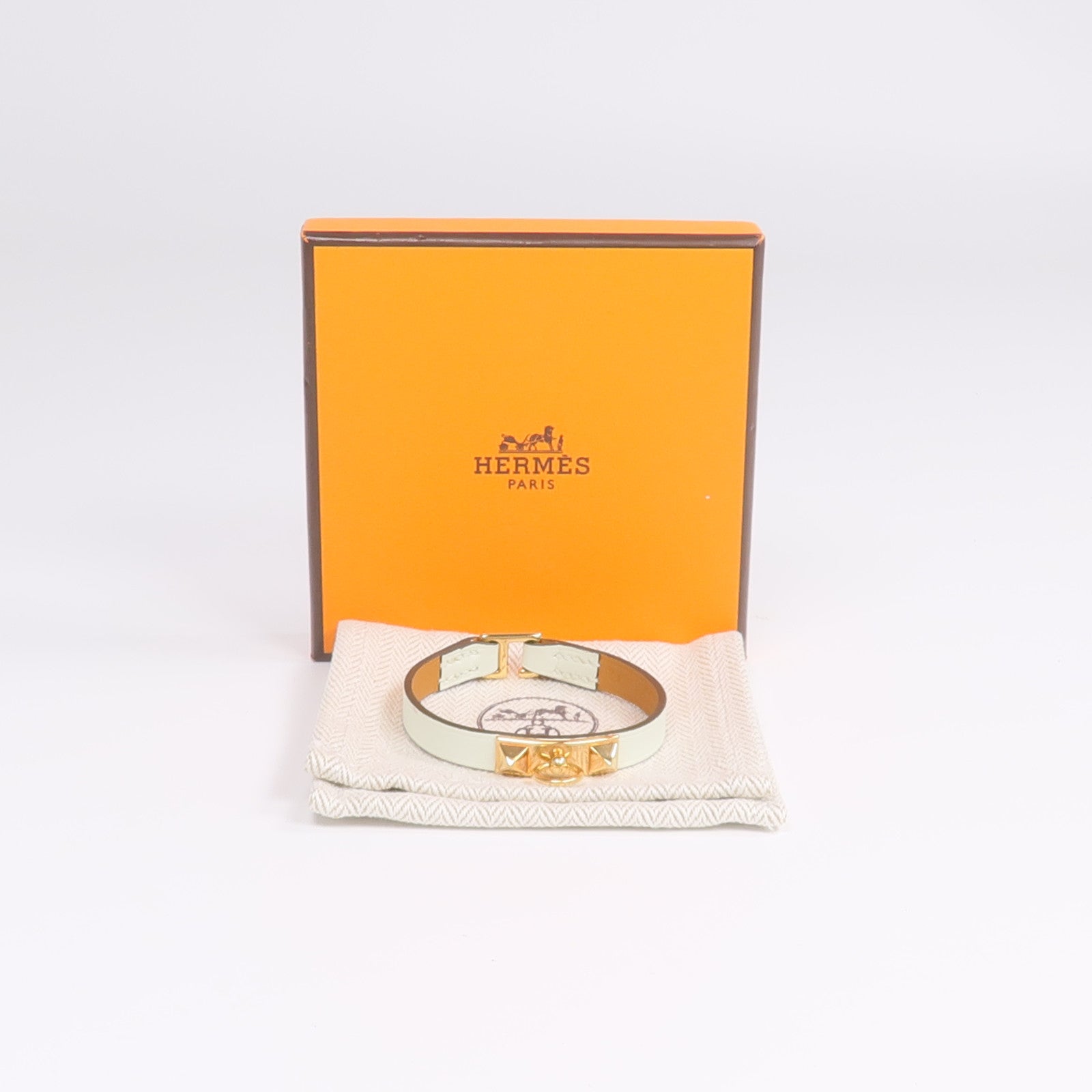 HERMES Swift皮革Rivale Mini Bracelet金扣手鏈Vert Fizz