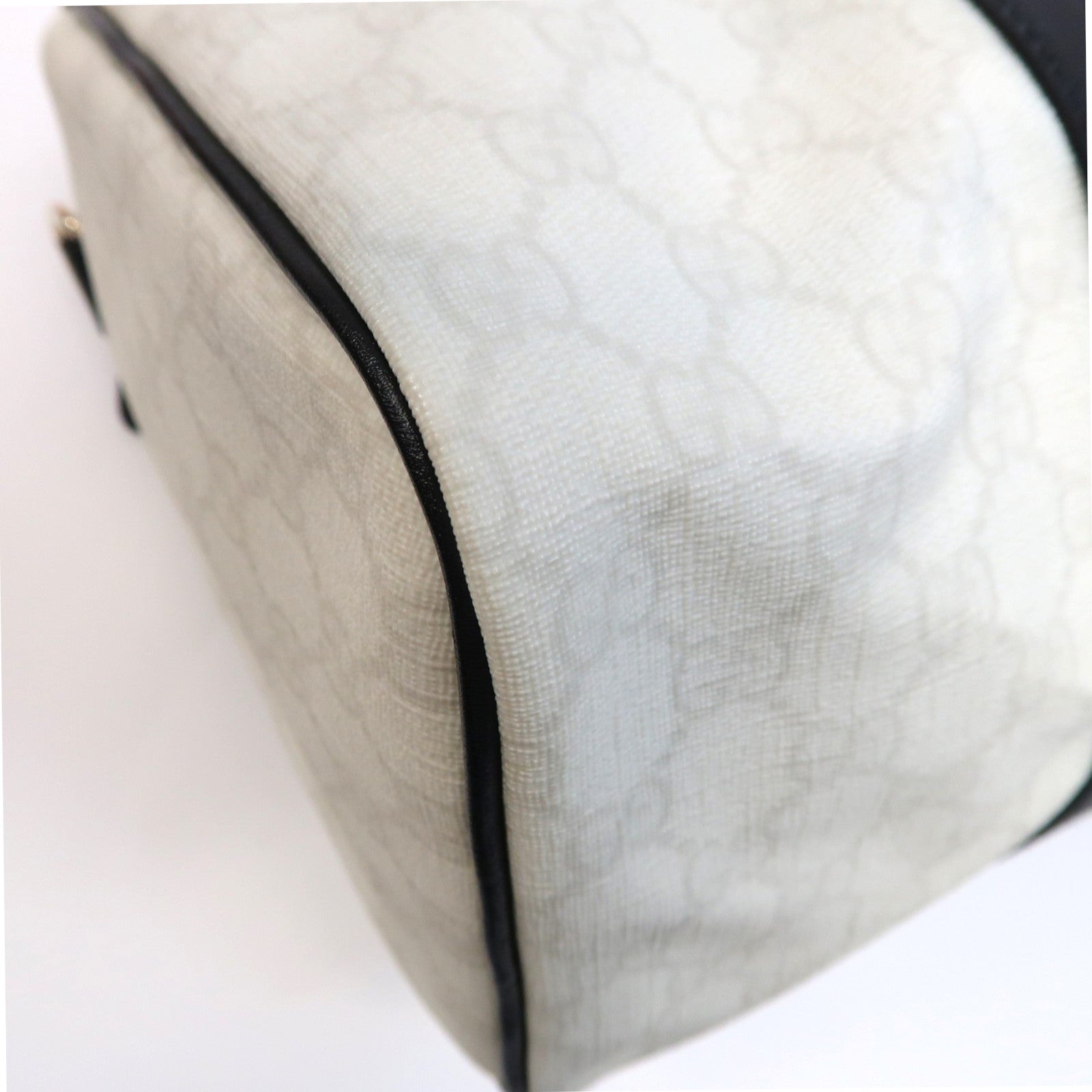 GUCCI 塗層帆布/皮革Handbag金扣手挽袋白色/黑色