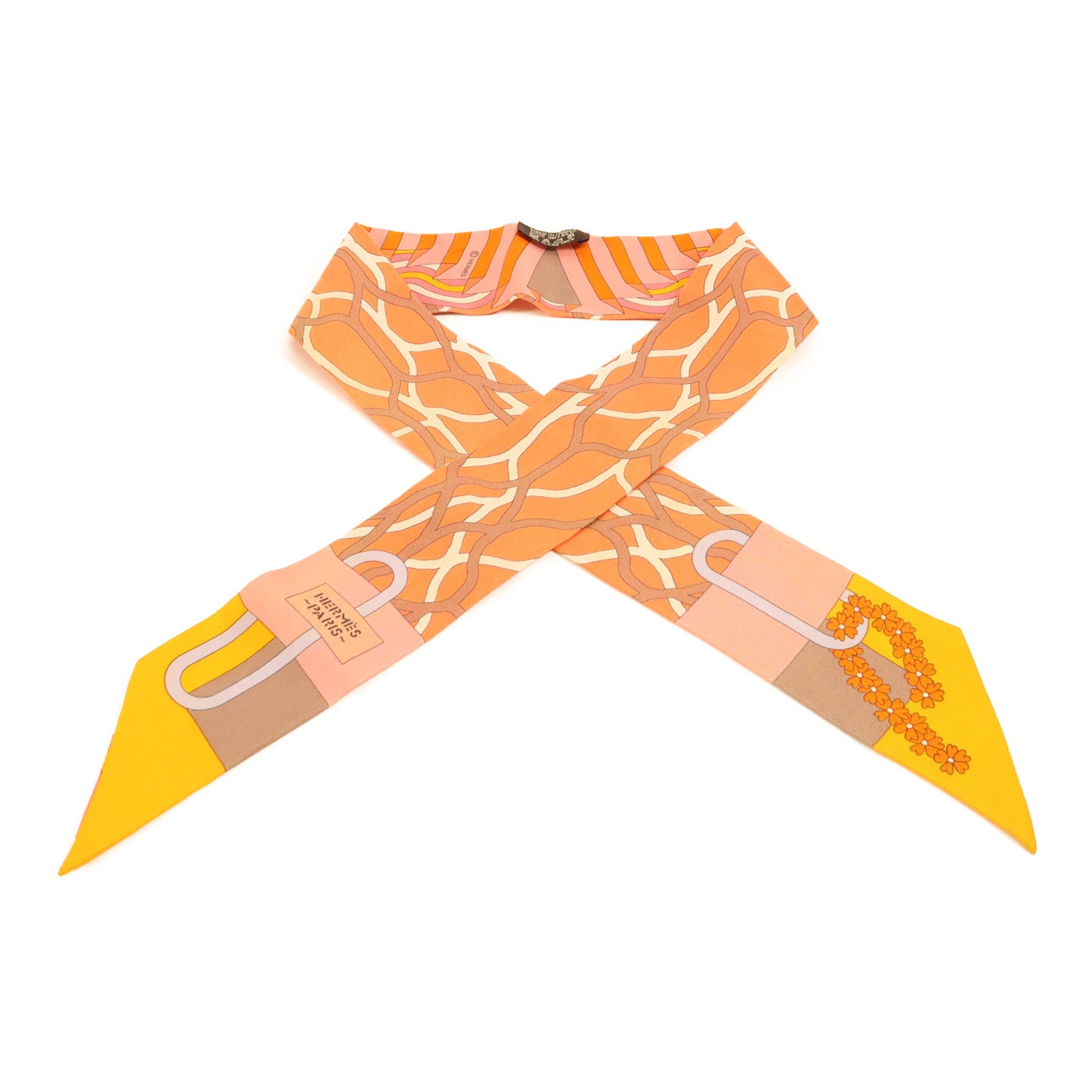 HERMES 絲質Twilly絲巾橙色