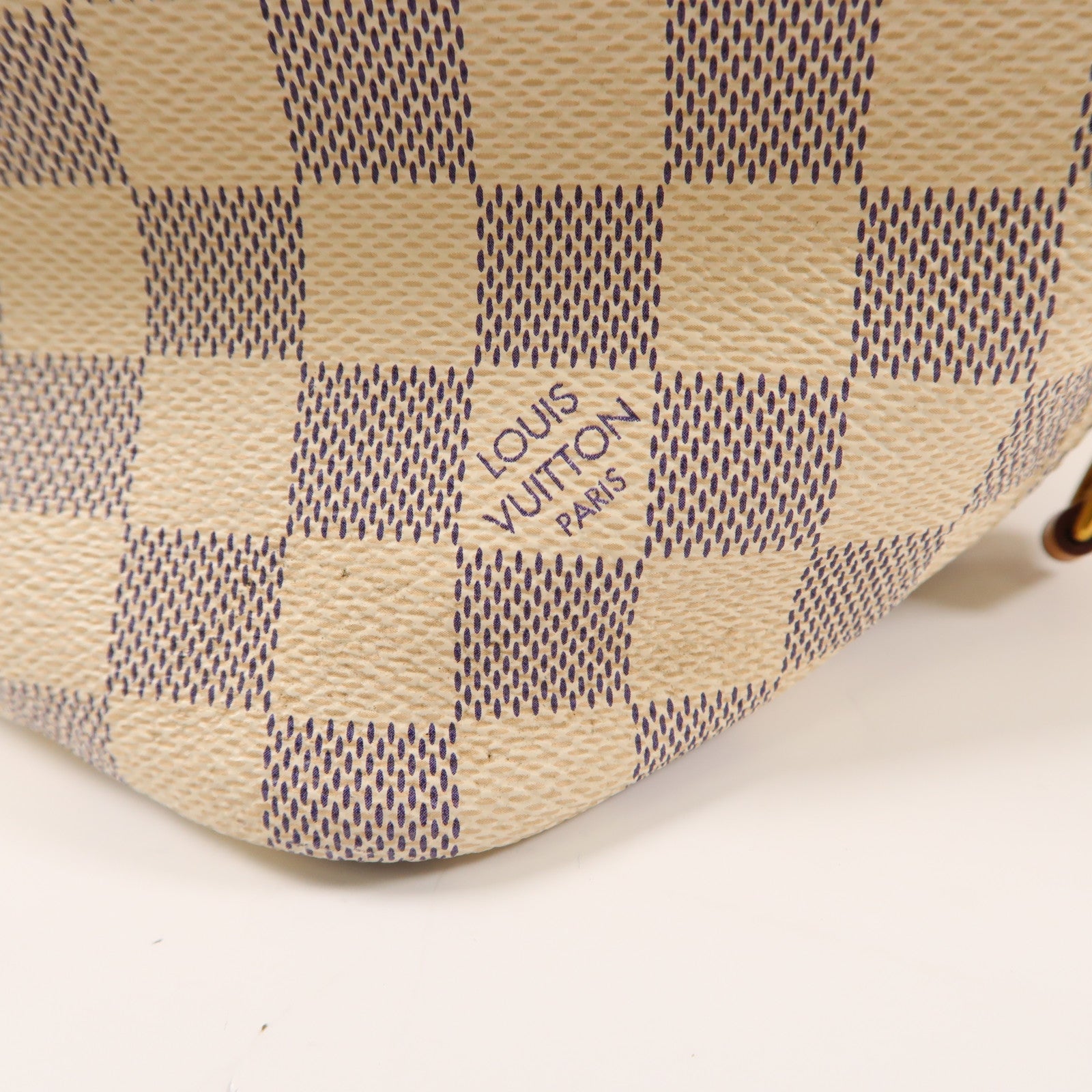 LOUIS VUITTON Damier Azur Neverfull MM金扣手挽袋白色