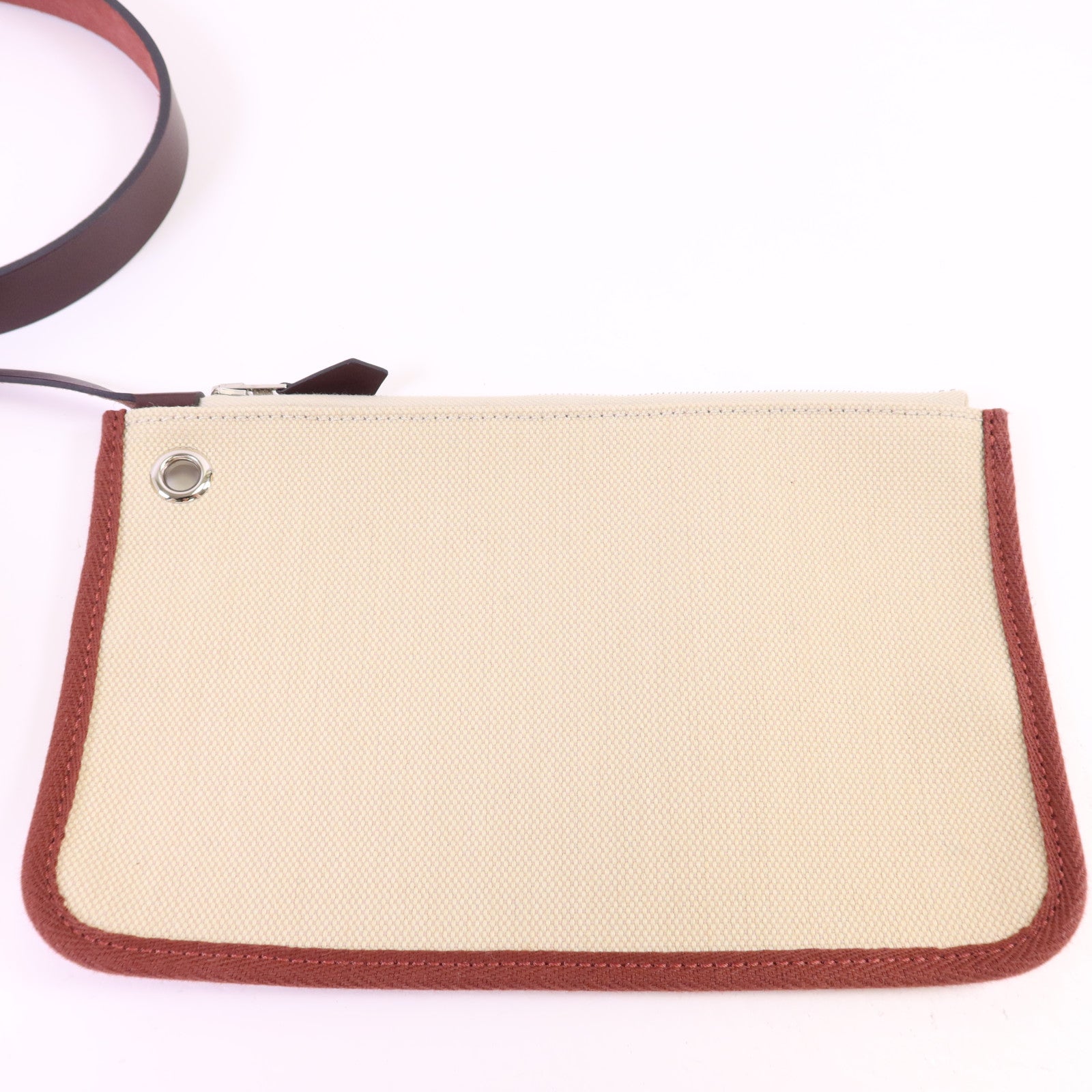 HERMES 帆布Herbag PM銀扣手挽肩背兩用袋Beton//Rouge Sellier