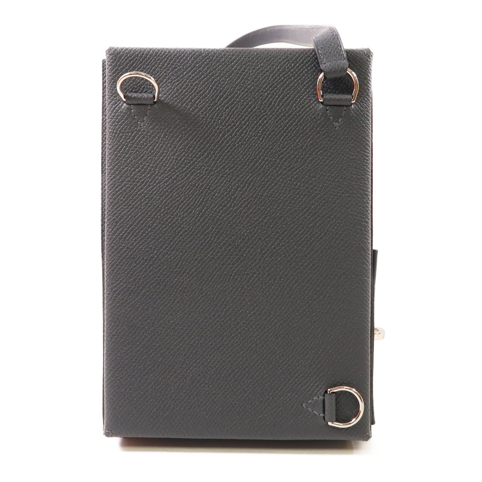 HERMES Epsom皮革Kelly Multipocket To Go銀扣肩背袋Gris Misty