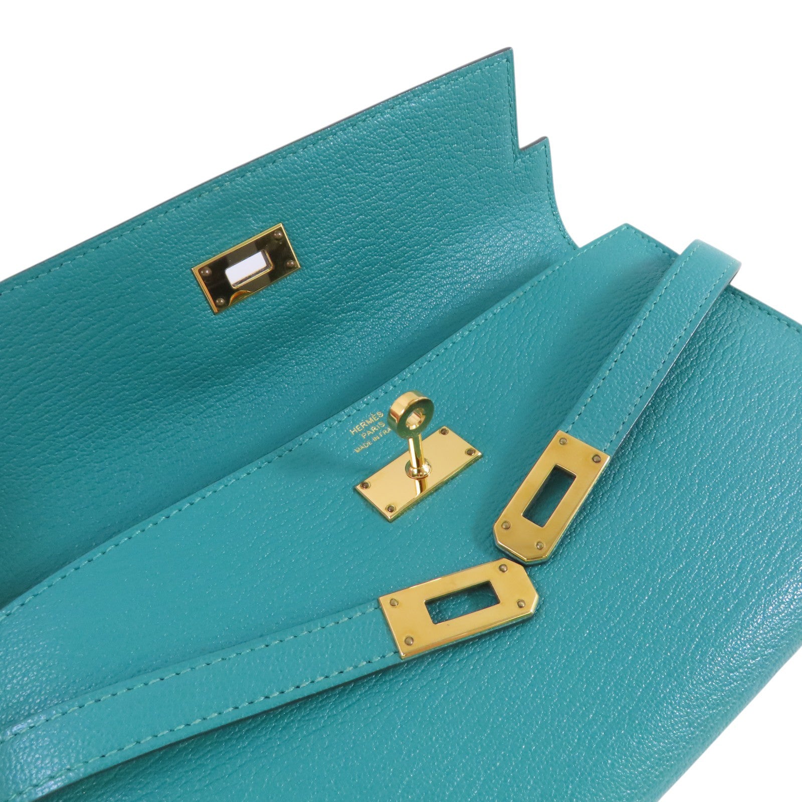 HERMES GHW Kelly Long Wallet Chevre Leather