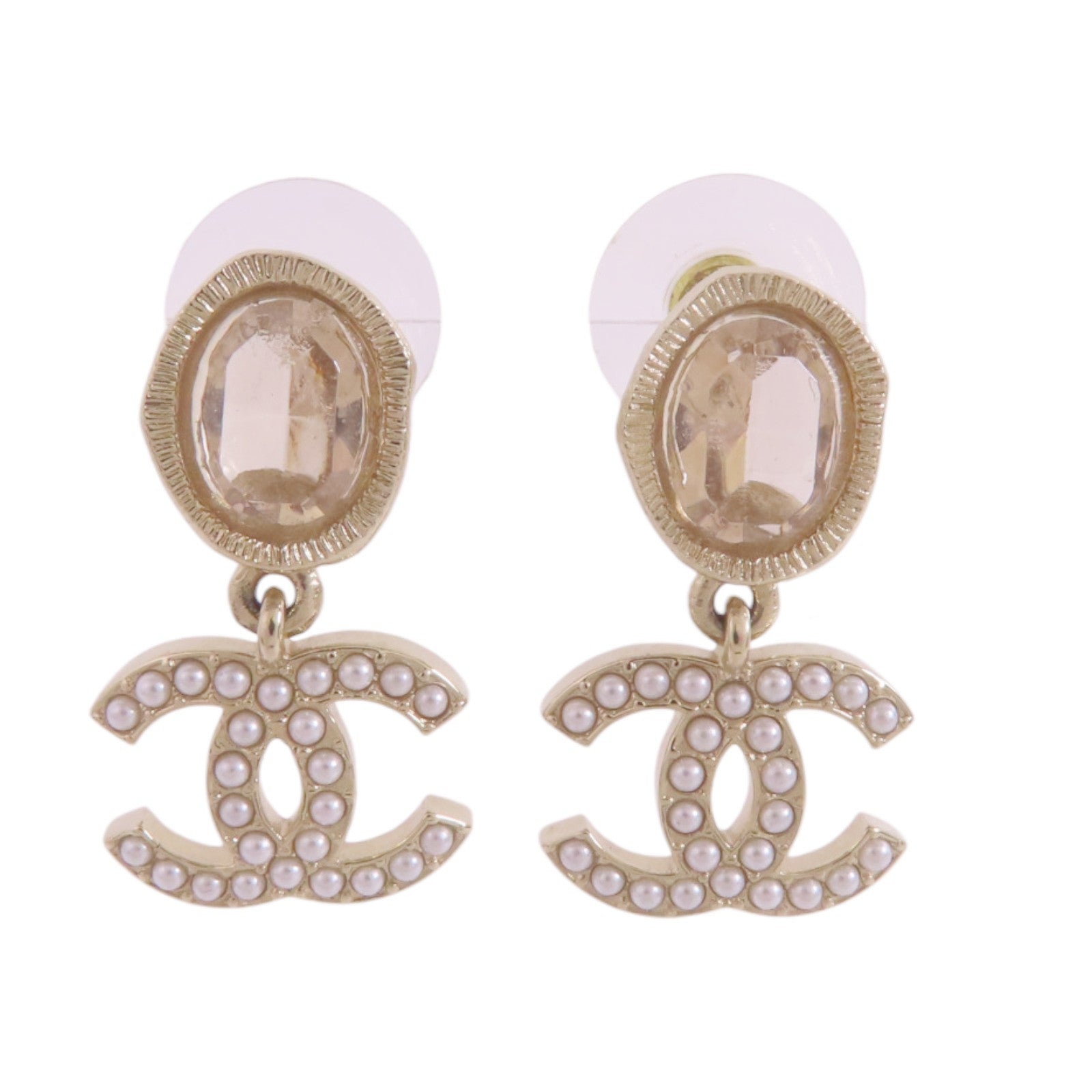 CHANEL 金屬/仿珍珠/水鑽CC Earrings金扣耳環