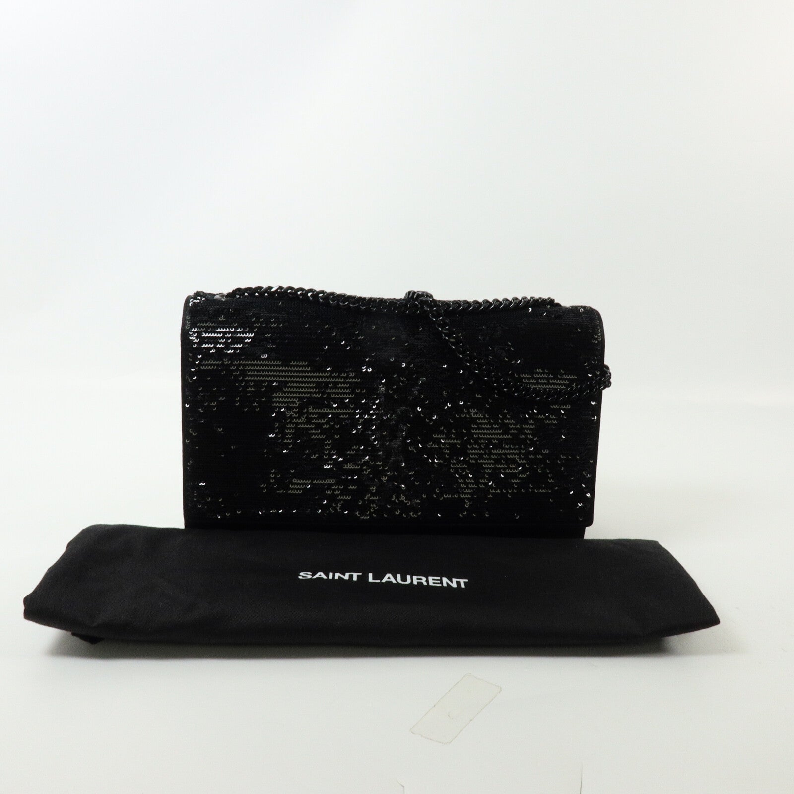 SAINT LAURENT 絲質/珠片Shoulder Bag鏈帶肩背袋