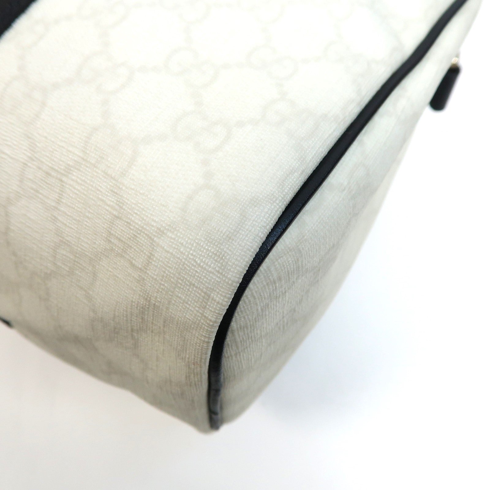 GUCCI 塗層帆布/皮革Handbag金扣手挽袋白色/黑色